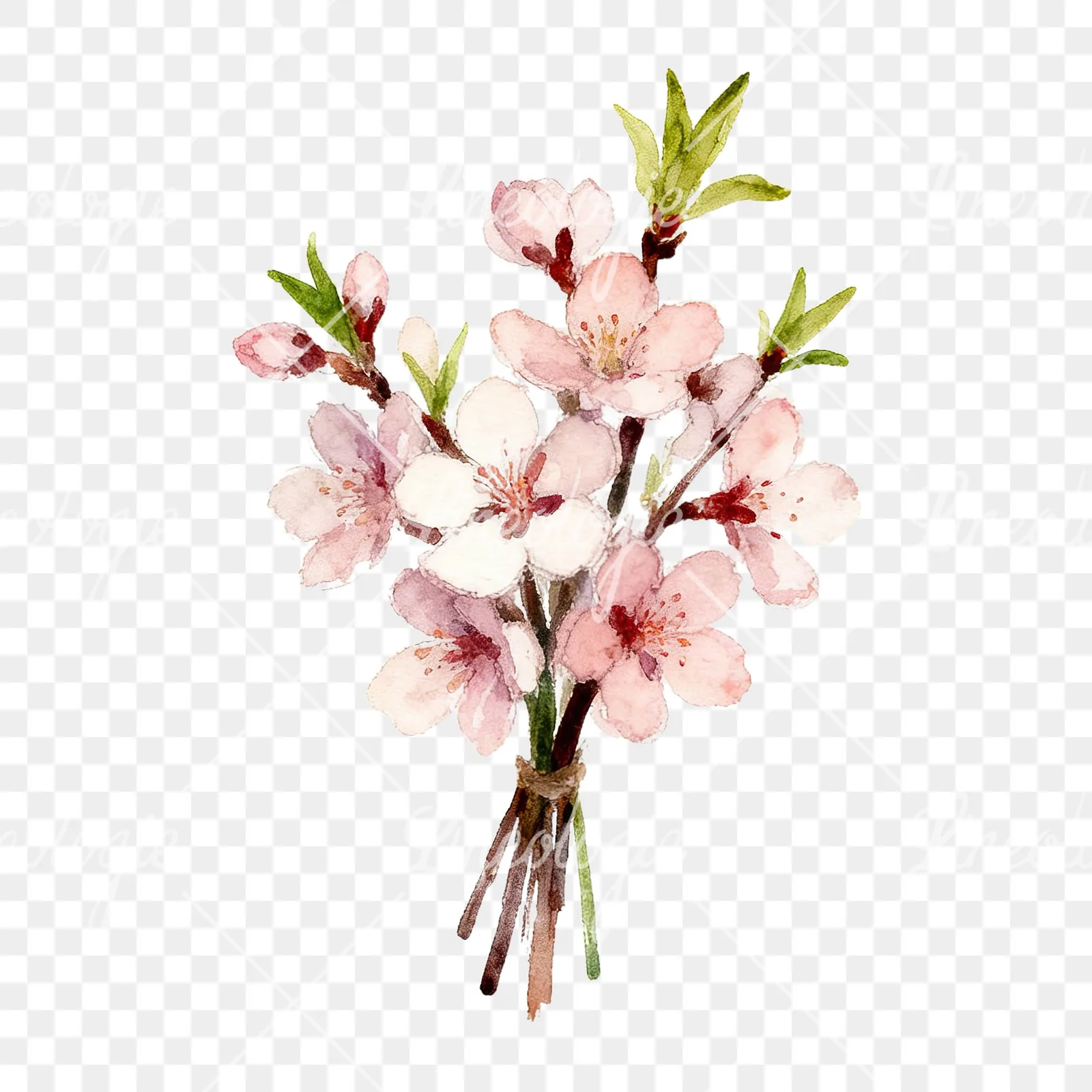 Watercolor spring flower bouquet clipart 1 of 9 on a transparent background (PNG)