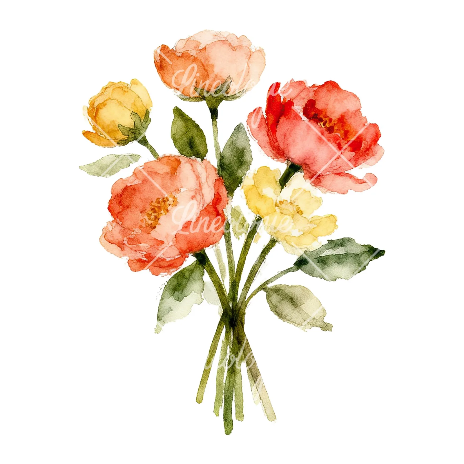 Watercolor spring flower bouquet clipart 2 of 9 on a white background (JPG)