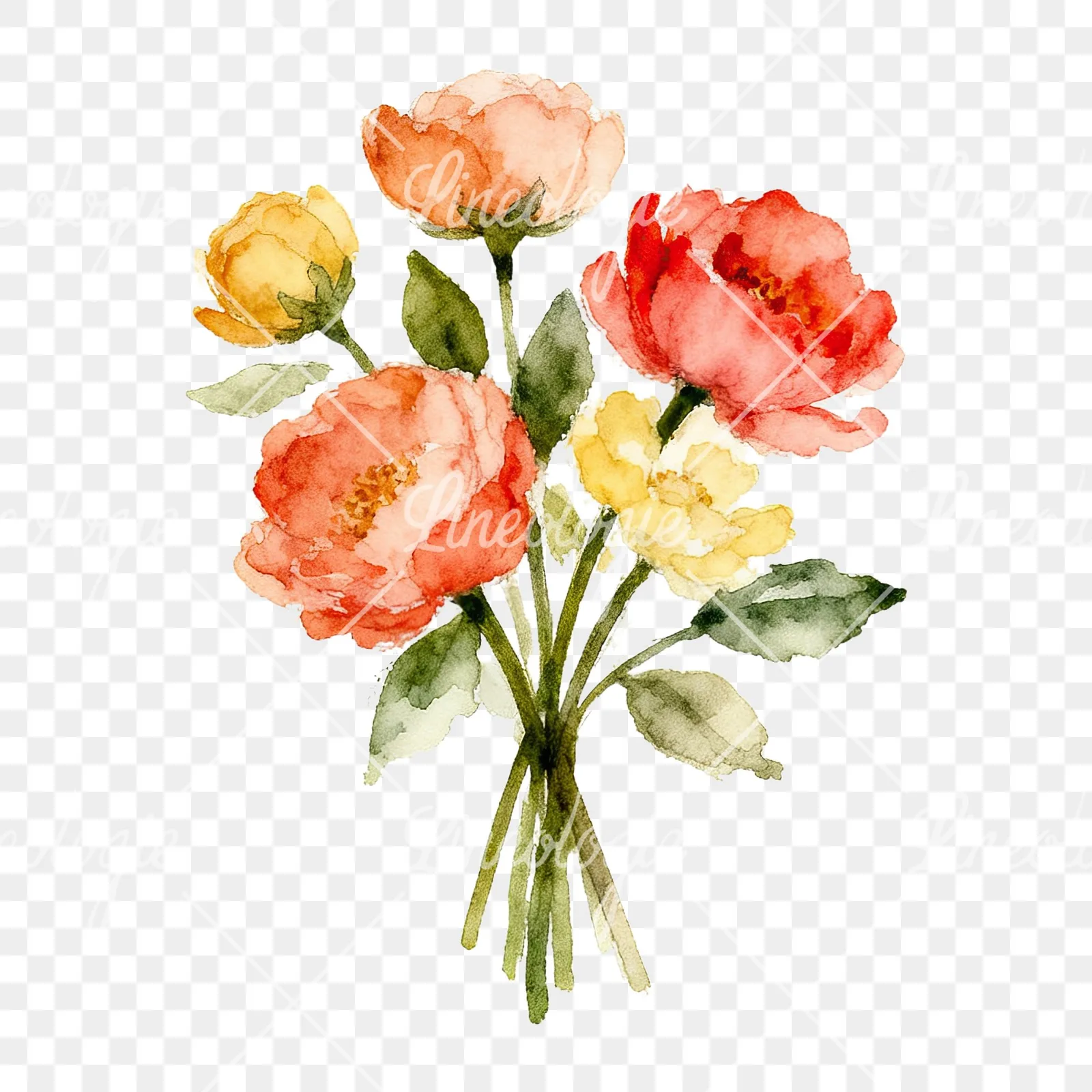 Watercolor spring flower bouquet clipart 2 of 9 on a transparent background (PNG)