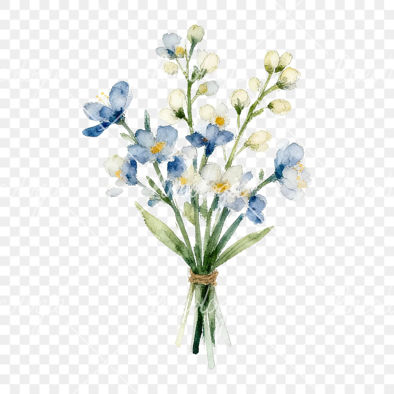 Watercolor spring flower bouquet clipart 3 of 9 on a transparent background (PNG)