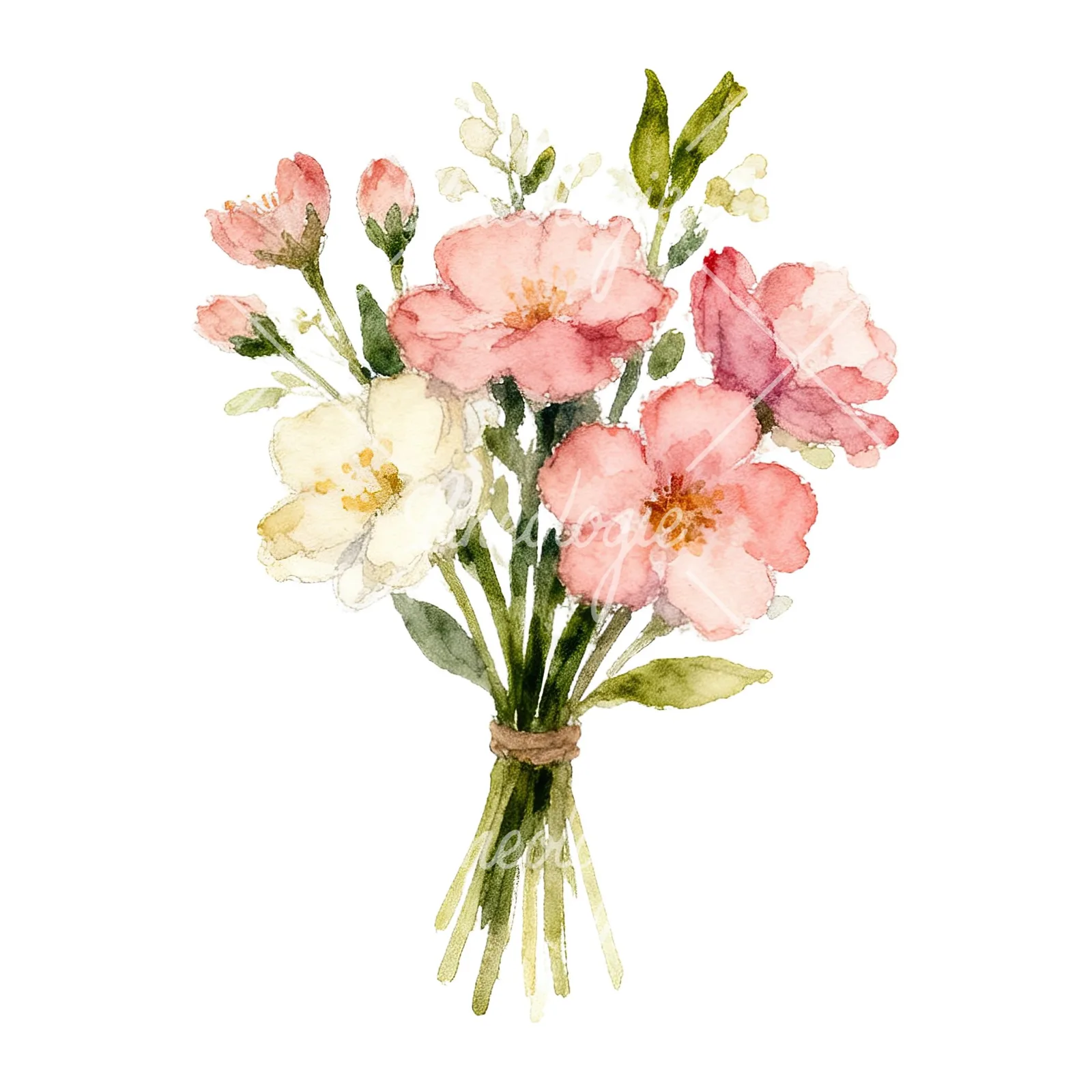Watercolor spring flower bouquet clipart 6 of 9 on a white background (JPG)