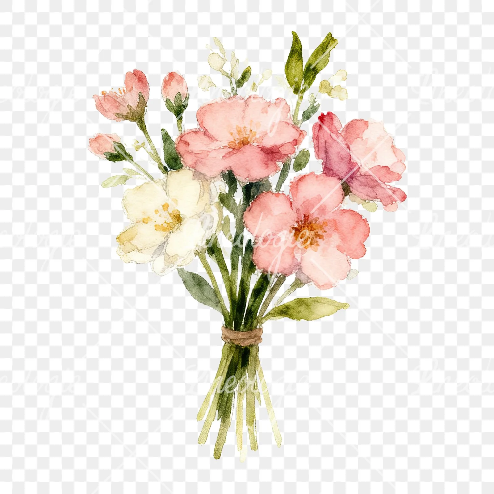 Watercolor spring flower bouquet clipart 6 of 9 on a transparent background (PNG)