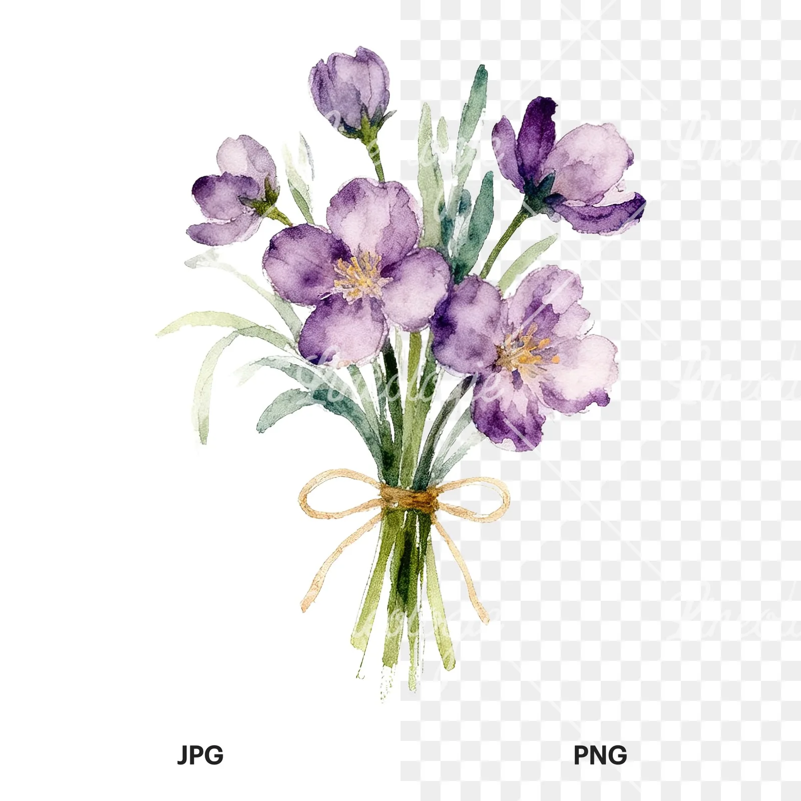 Watercolor spring flower bouquet clipart 7 of 9, as a JPG on white and a transparent PNG