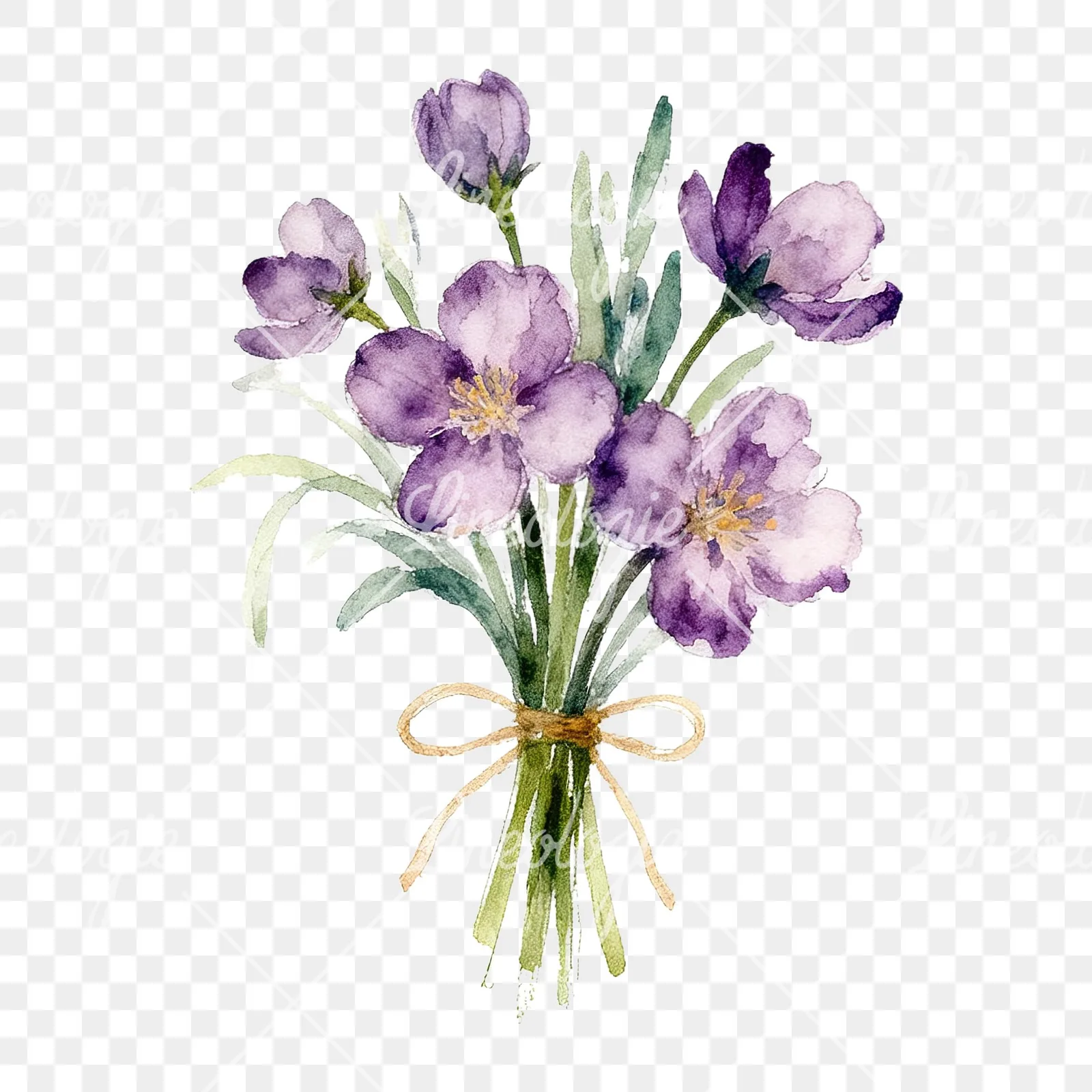 Watercolor spring flower bouquet clipart 7 of 9 on a transparent background (PNG)