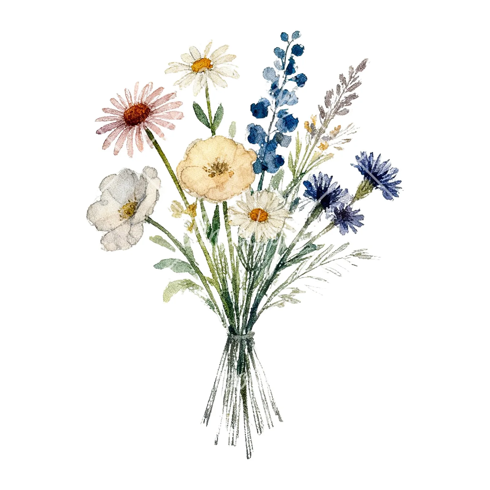 Watercolor loose summer meadow bouquet clipart 1 of 9 on a white background (JPG)