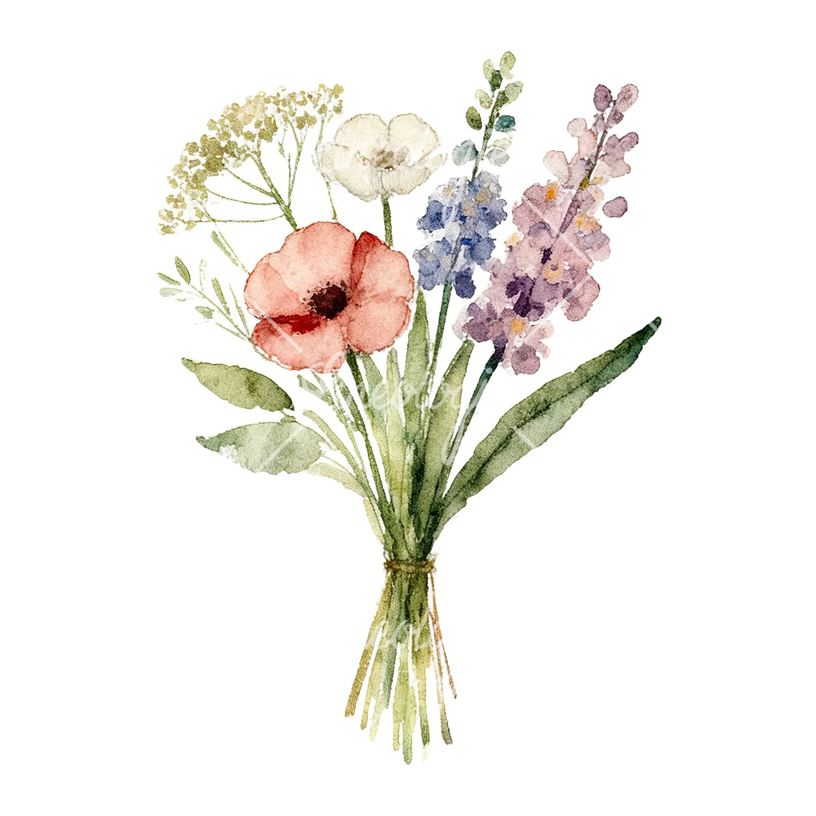 Watercolor loose summer meadow bouquet clipart 3 of 9 on a white background (JPG)