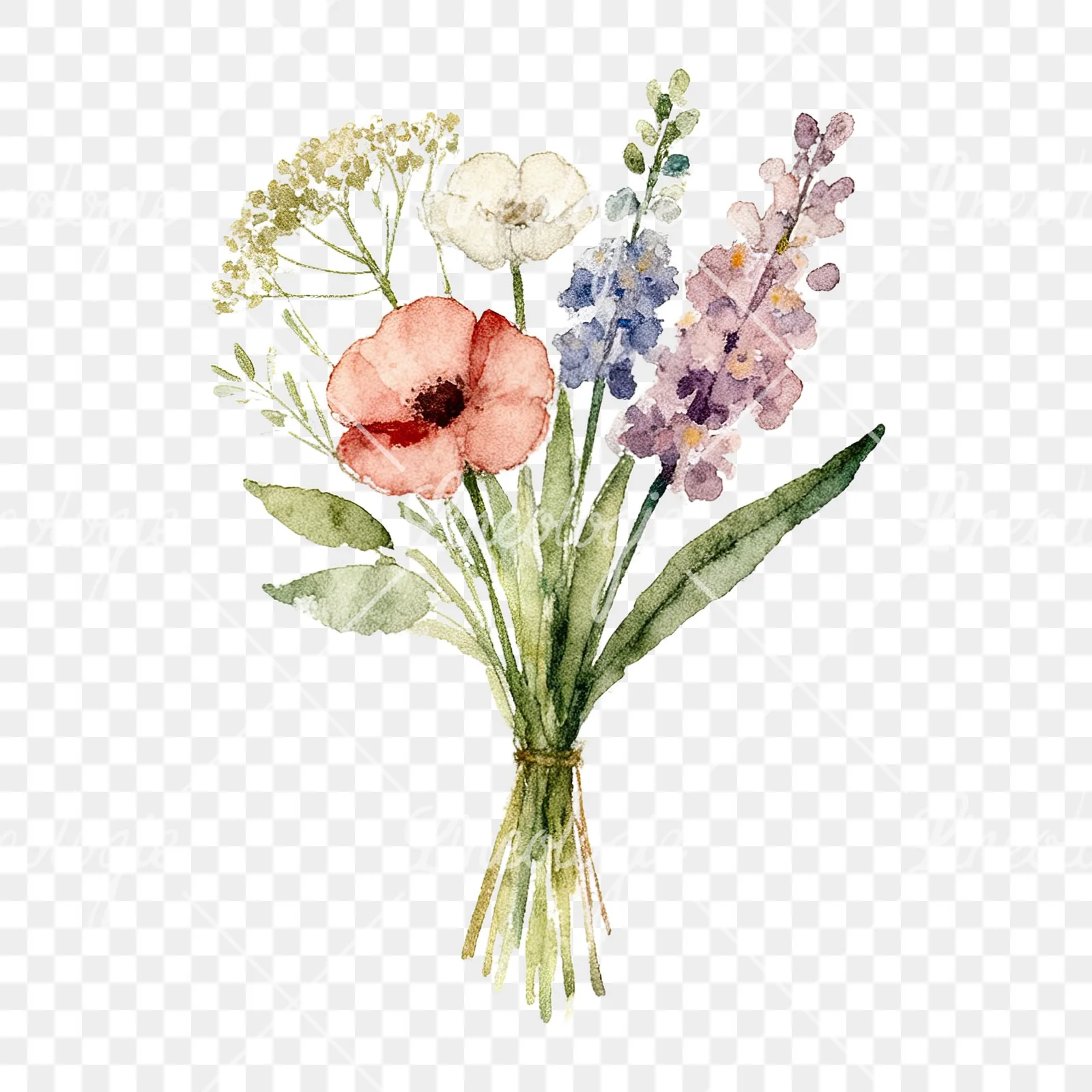 Watercolor loose summer meadow bouquet clipart 3 of 9 on a transparent background (PNG)