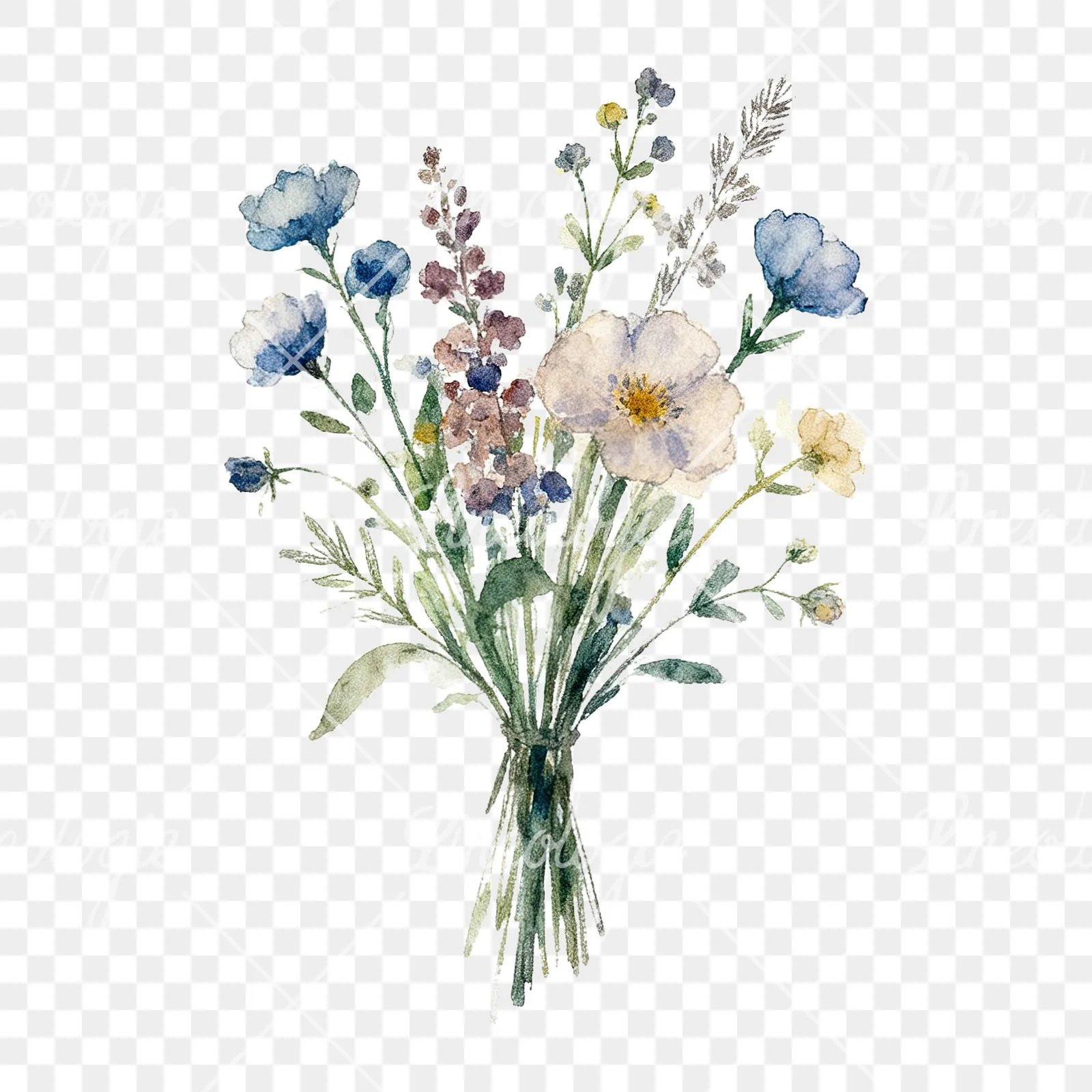 Watercolor loose summer meadow bouquet clipart 5 of 9 on a transparent background (PNG)