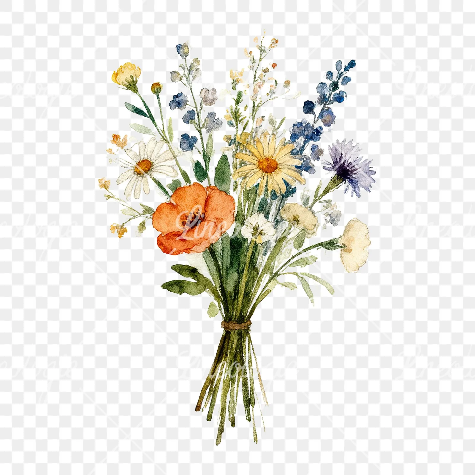 Watercolor loose summer meadow bouquet clipart 7 of 9 on a transparent background (PNG)