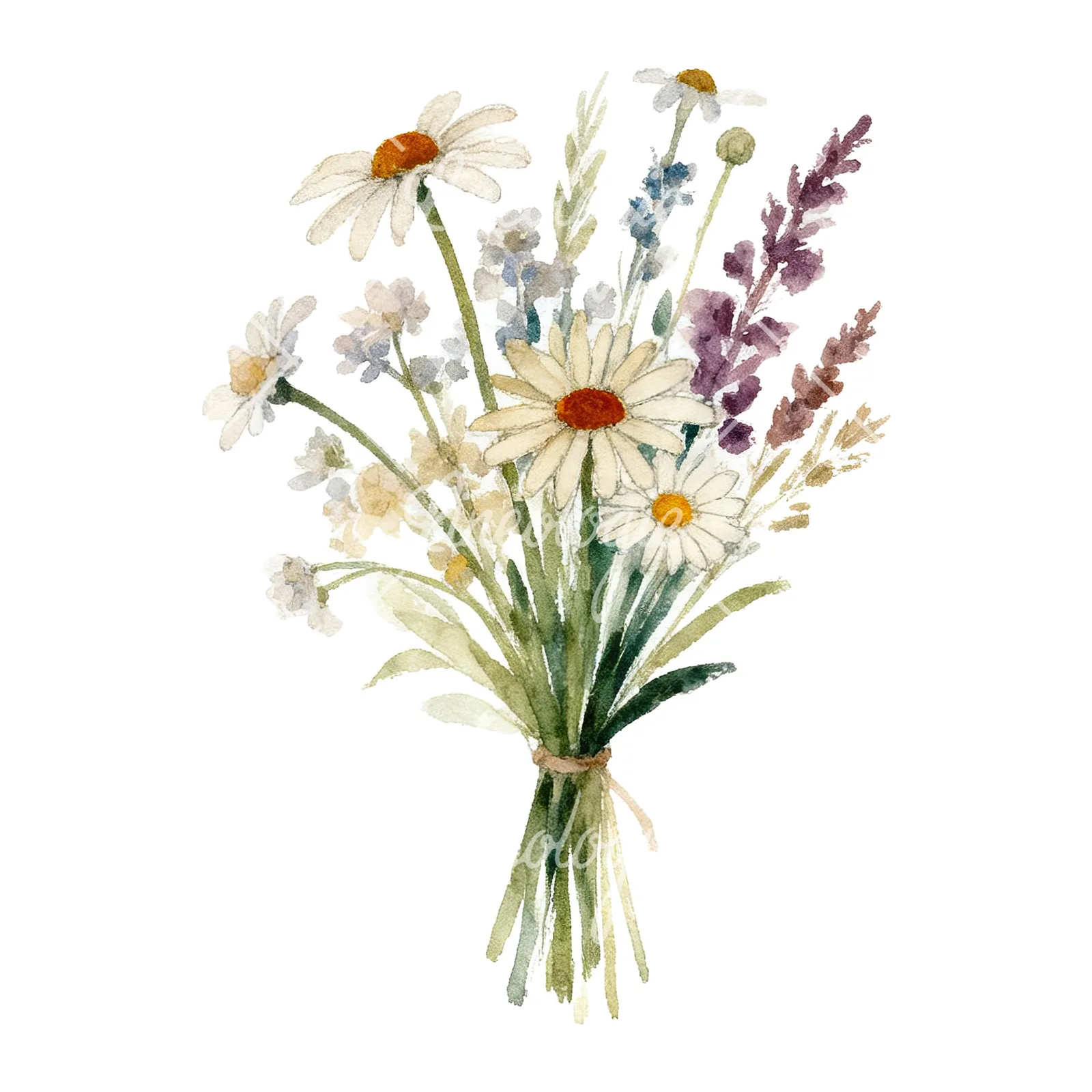 Watercolor summer meadow bouquet with cornflowers clipart 6 of 9 on a white background (JPG)