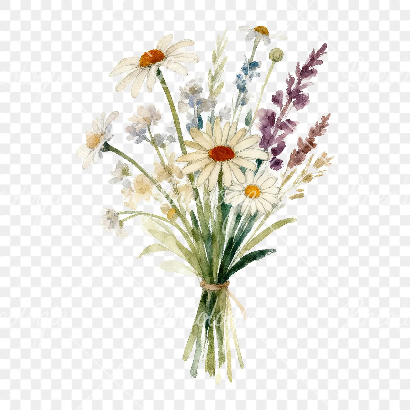 Watercolor summer meadow bouquet with cornflowers clipart 6 of 9 on a transparent background (PNG)