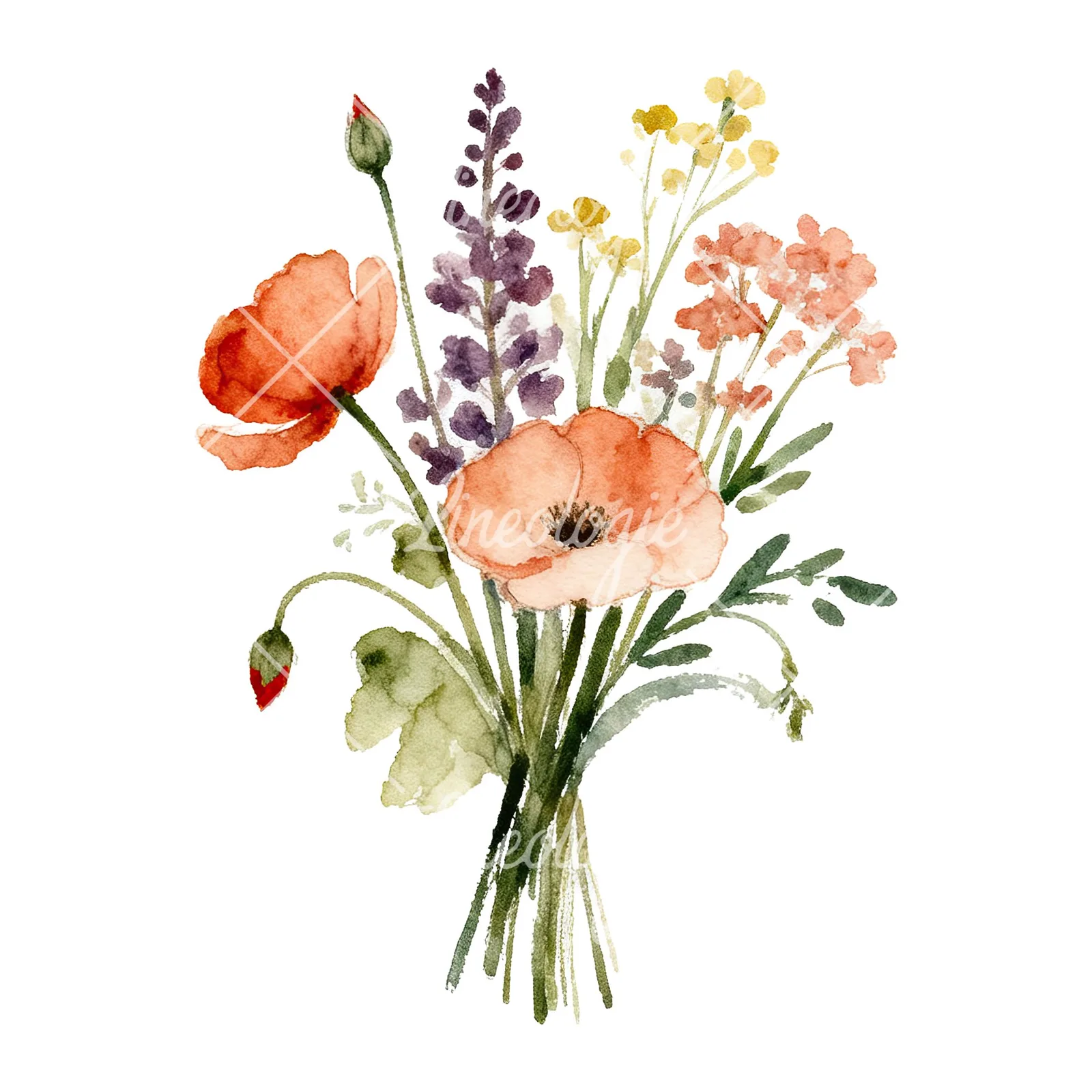 Watercolor summer meadow bouquet with cornflowers clipart 7 of 9 on a white background (JPG)