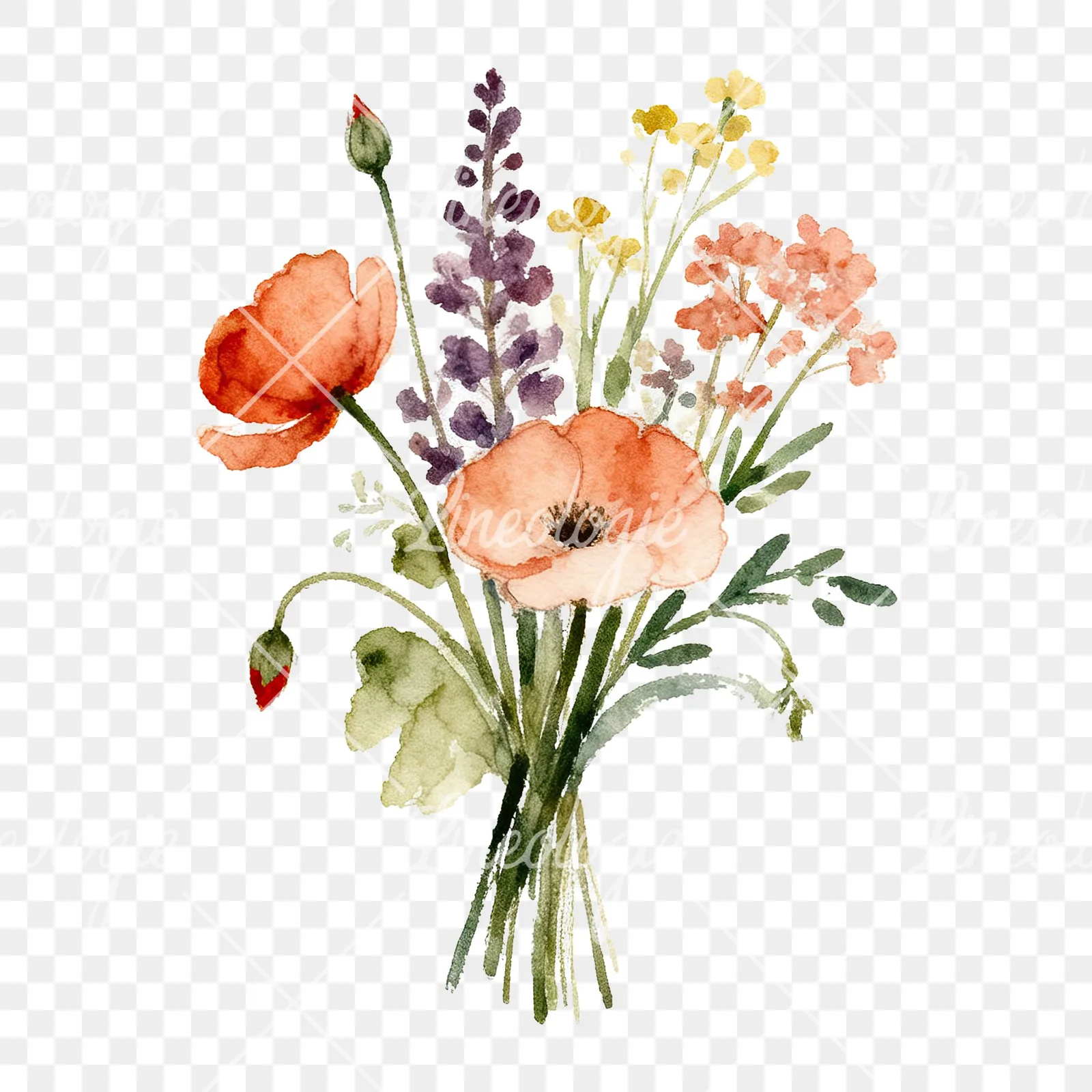 Watercolor summer meadow bouquet with cornflowers clipart 7 of 9 on a transparent background (PNG)