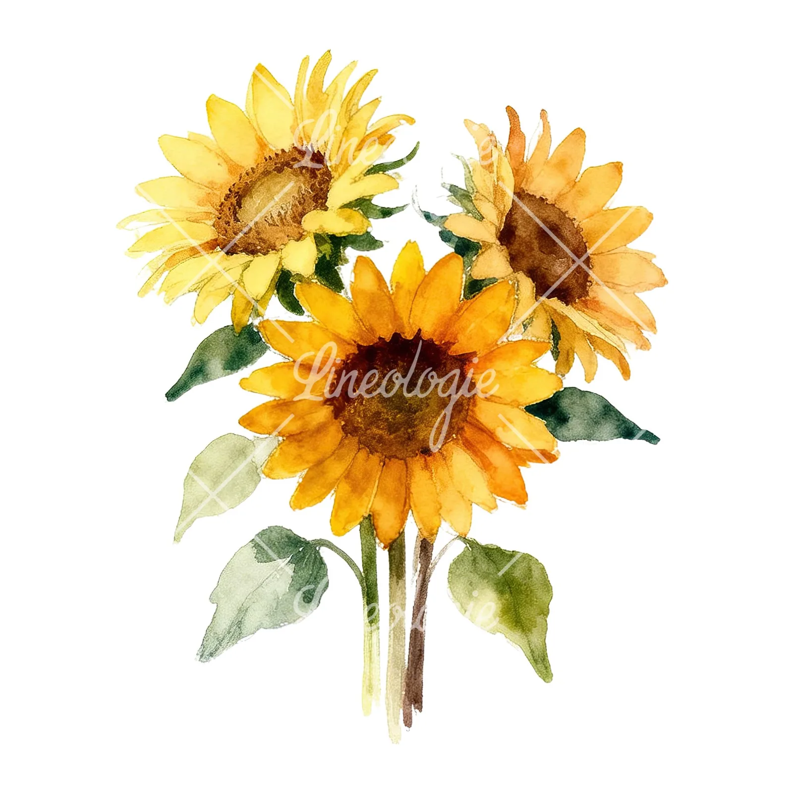 Watercolor sunflower cluster clipart 1 of 9 on a white background (JPG)
