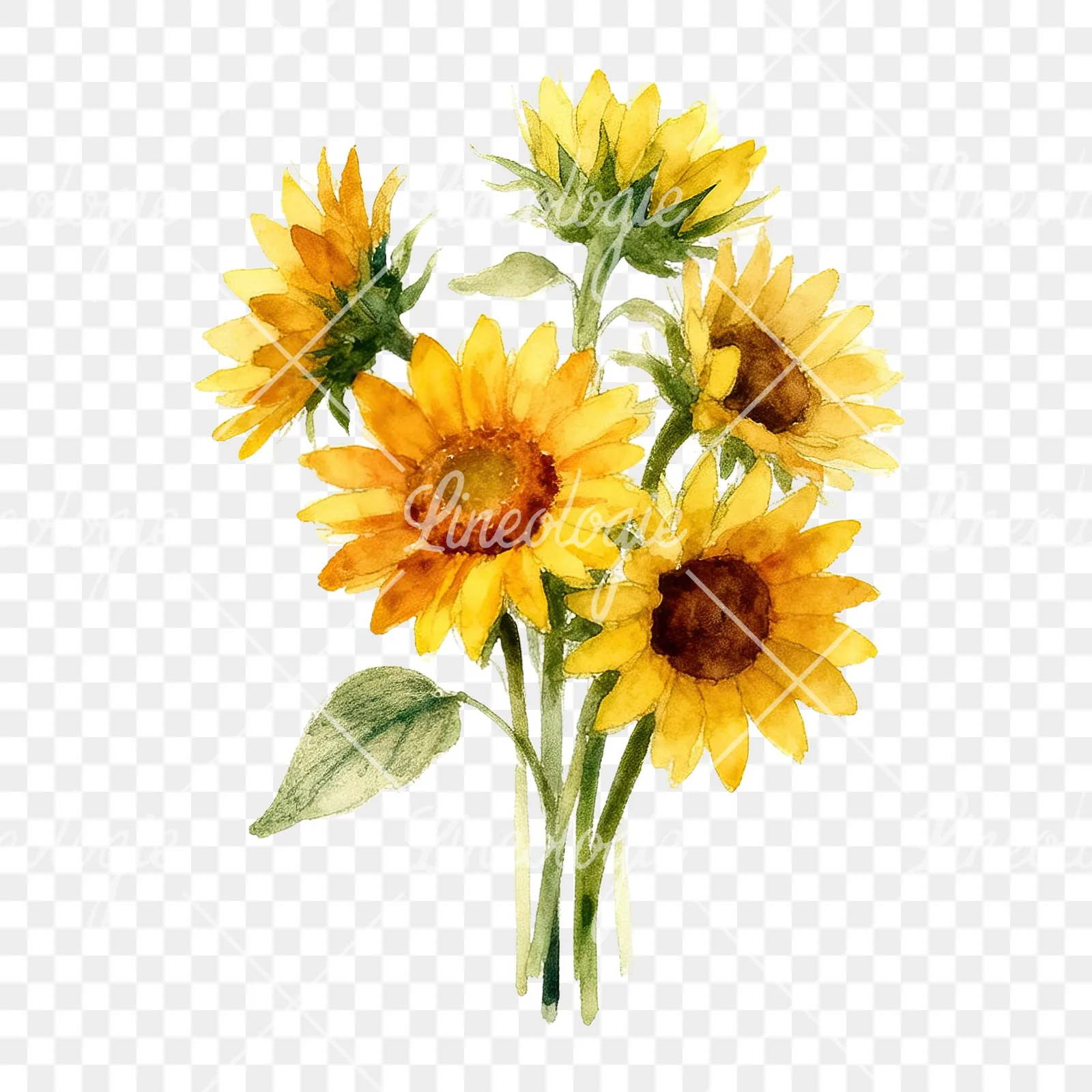 Watercolor sunflower cluster clipart 3 of 9 on a transparent background (PNG)