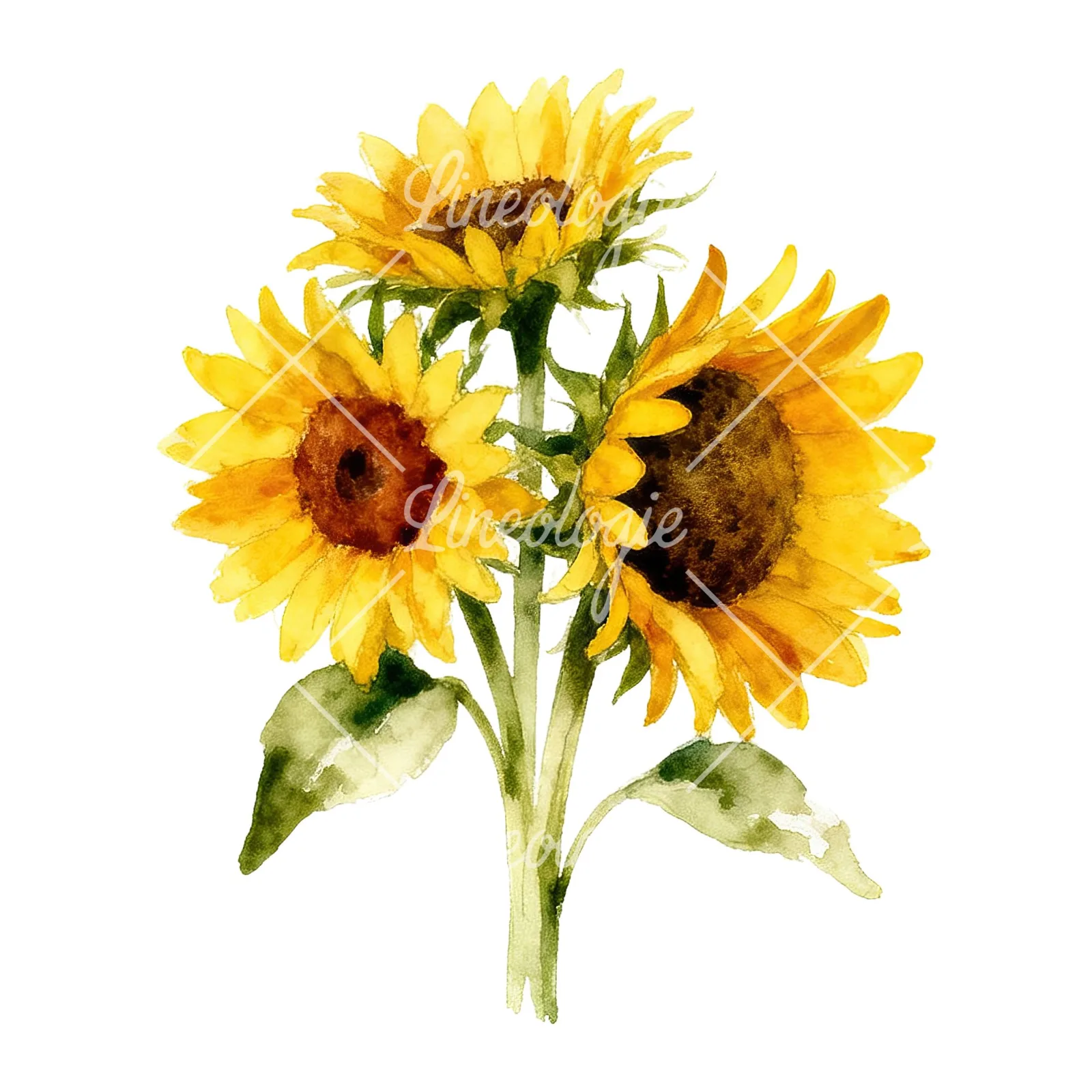 Watercolor sunflower cluster clipart 5 of 9 on a white background (JPG)