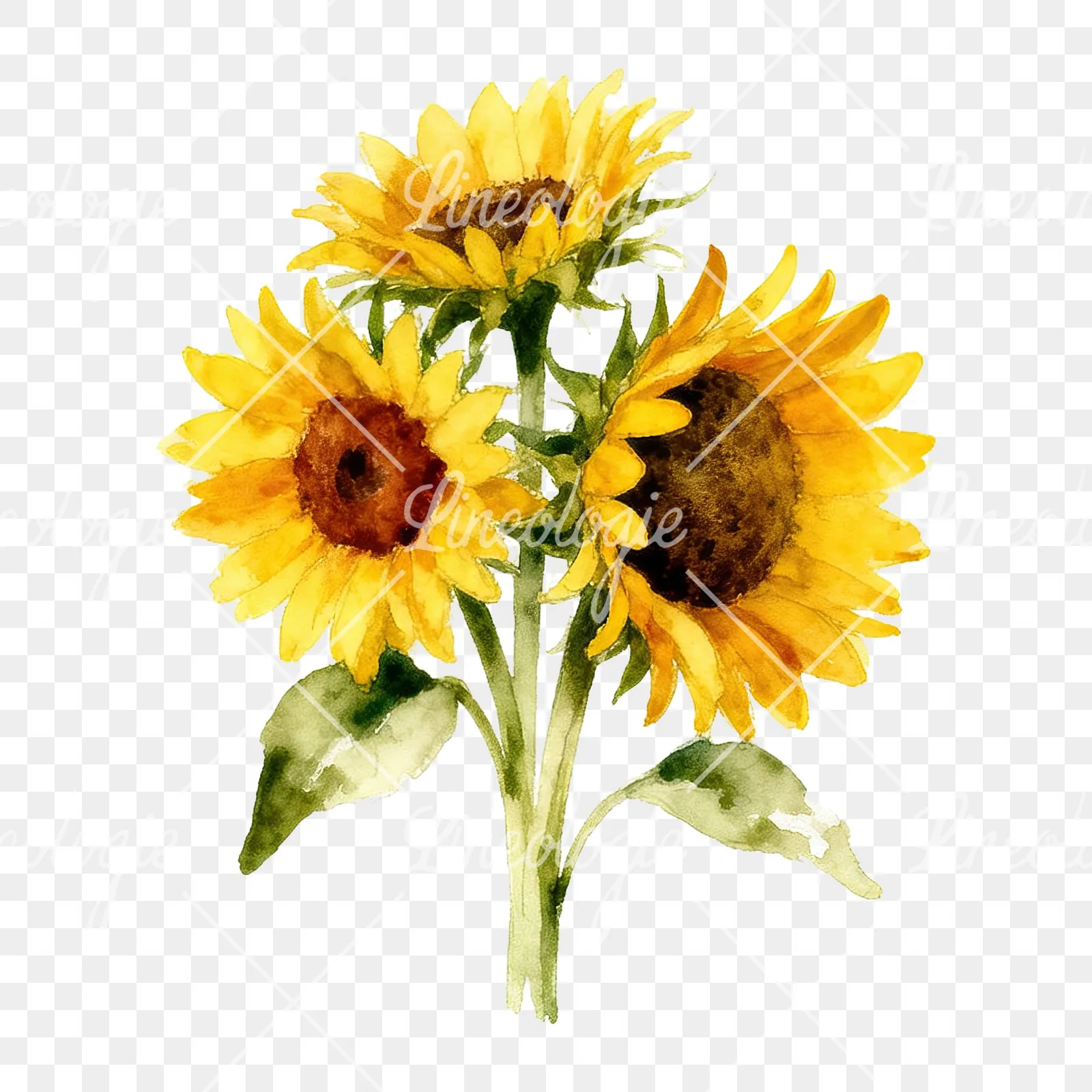 Watercolor sunflower cluster clipart 5 of 9 on a transparent background (PNG)