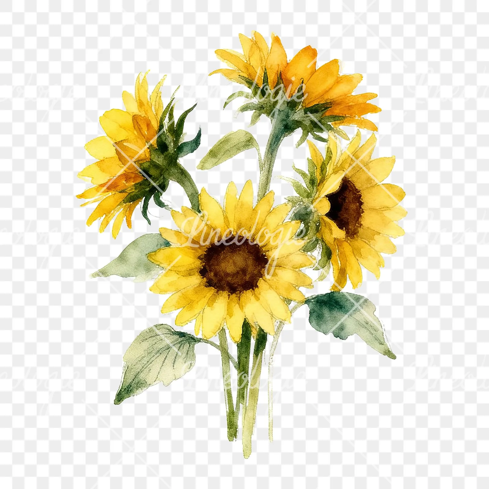 Watercolor sunflower cluster clipart 7 of 9 on a transparent background (PNG)