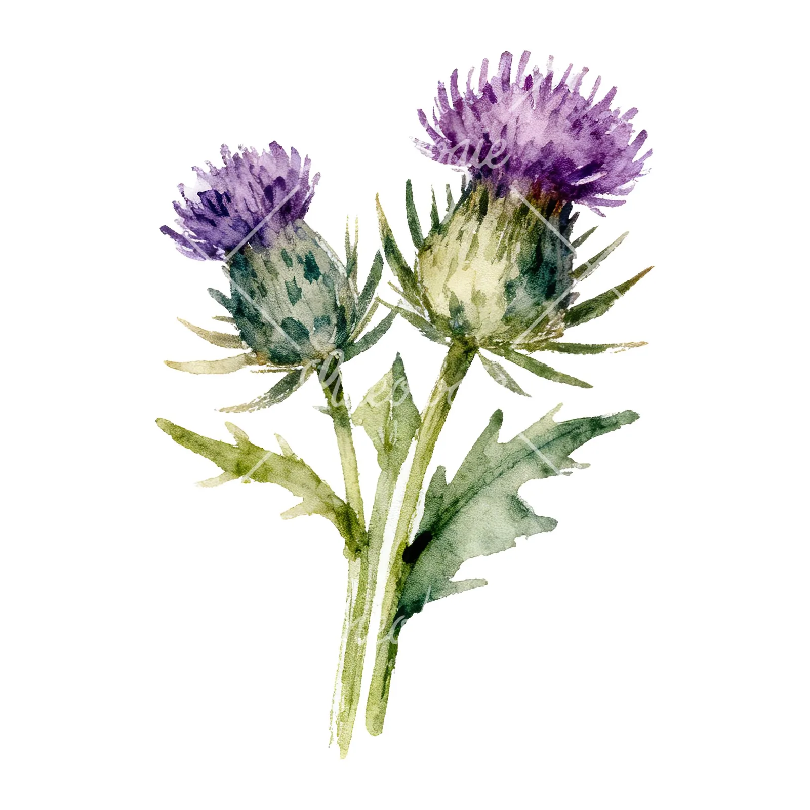 Watercolor thistle bouquet clipart 1 of 9 on a white background (JPG)