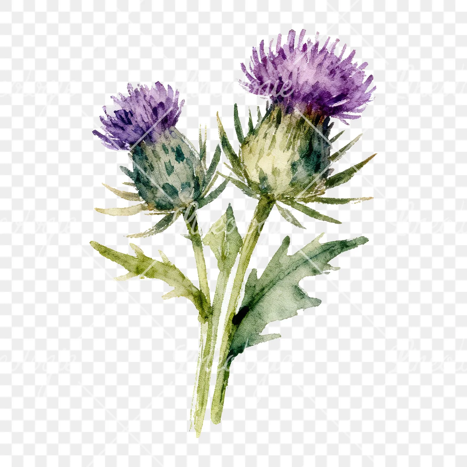 Watercolor thistle bouquet clipart 1 of 9 on a transparent background (PNG)