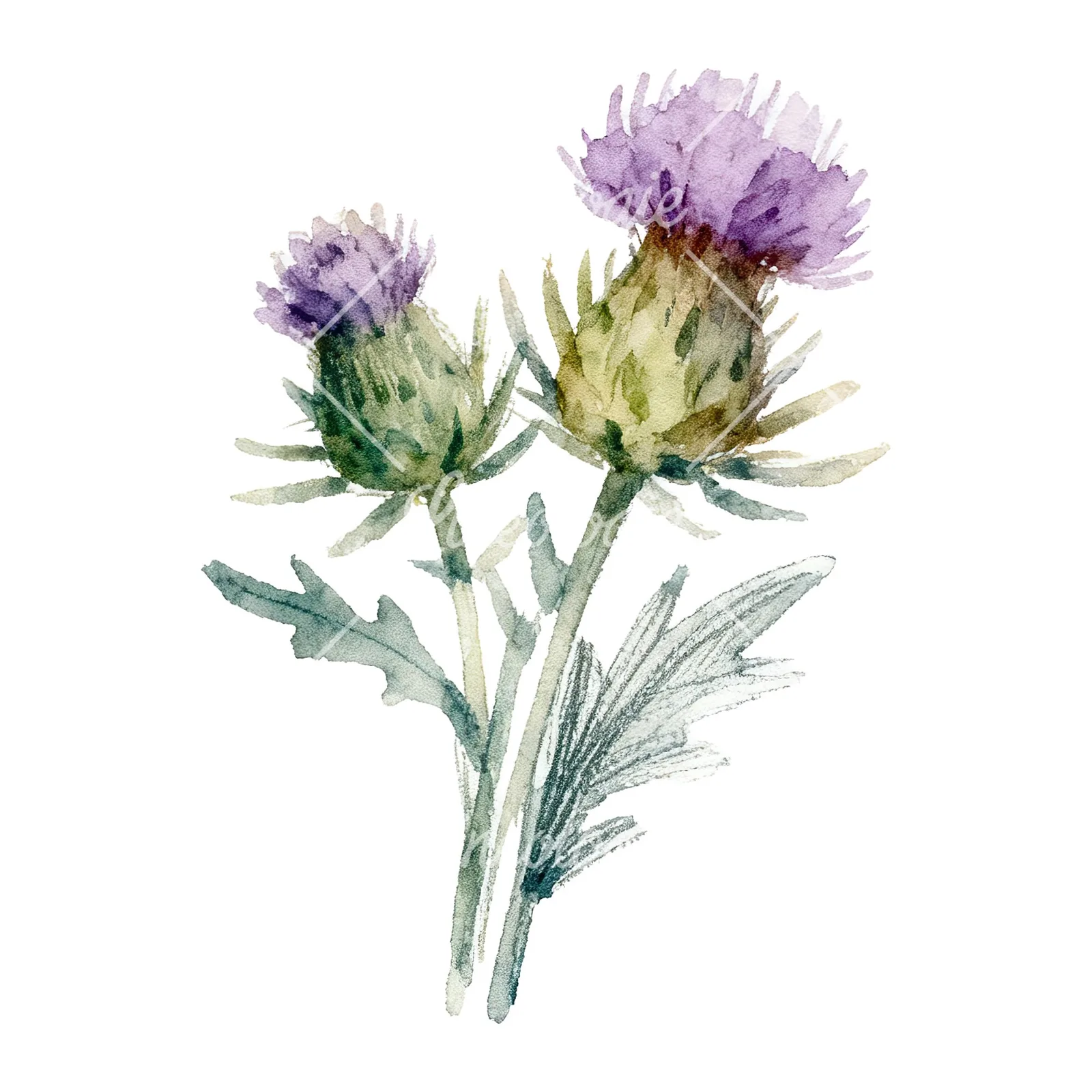 Watercolor thistle bouquet clipart 2 of 9 on a white background (JPG)