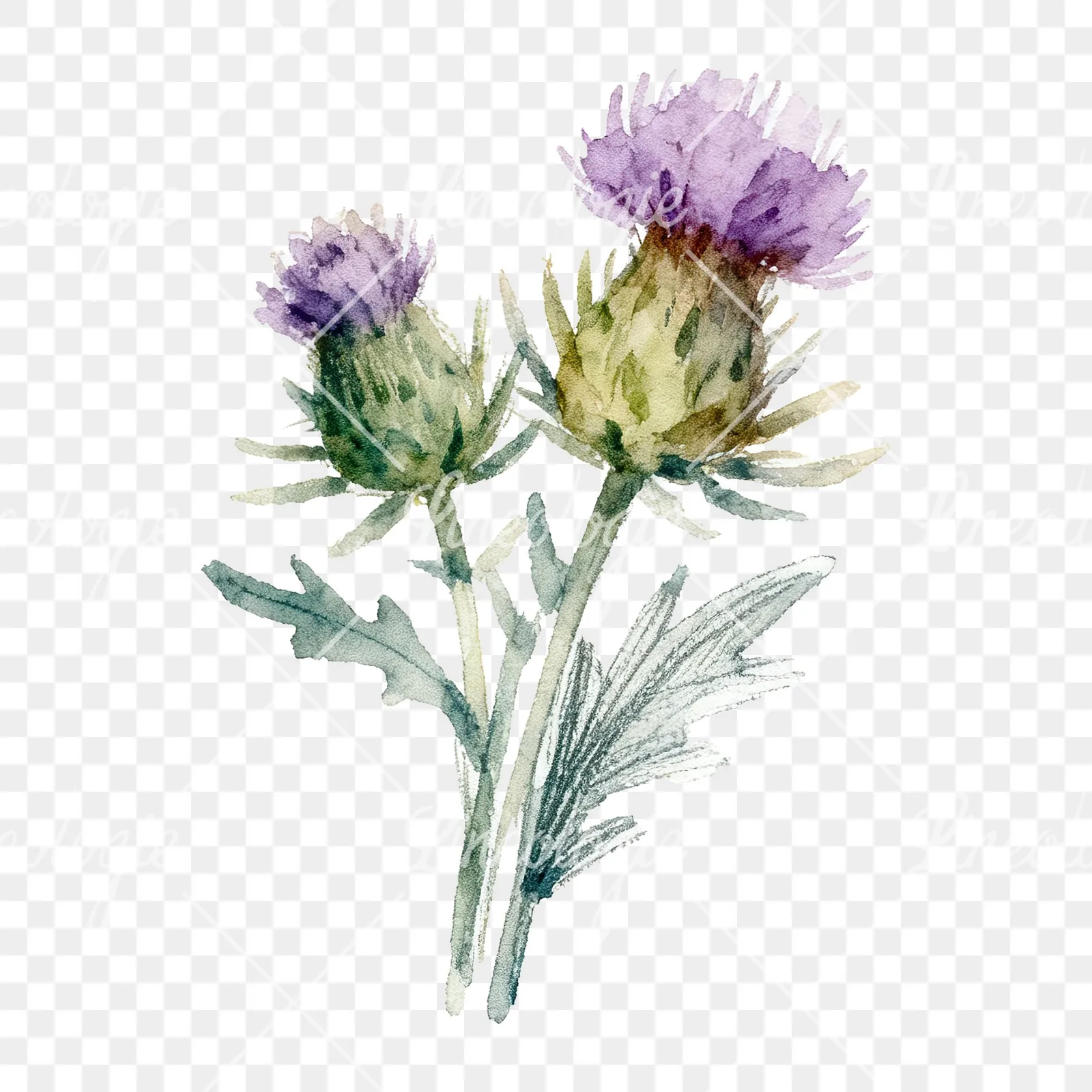 Watercolor thistle bouquet clipart 2 of 9 on a transparent background (PNG)