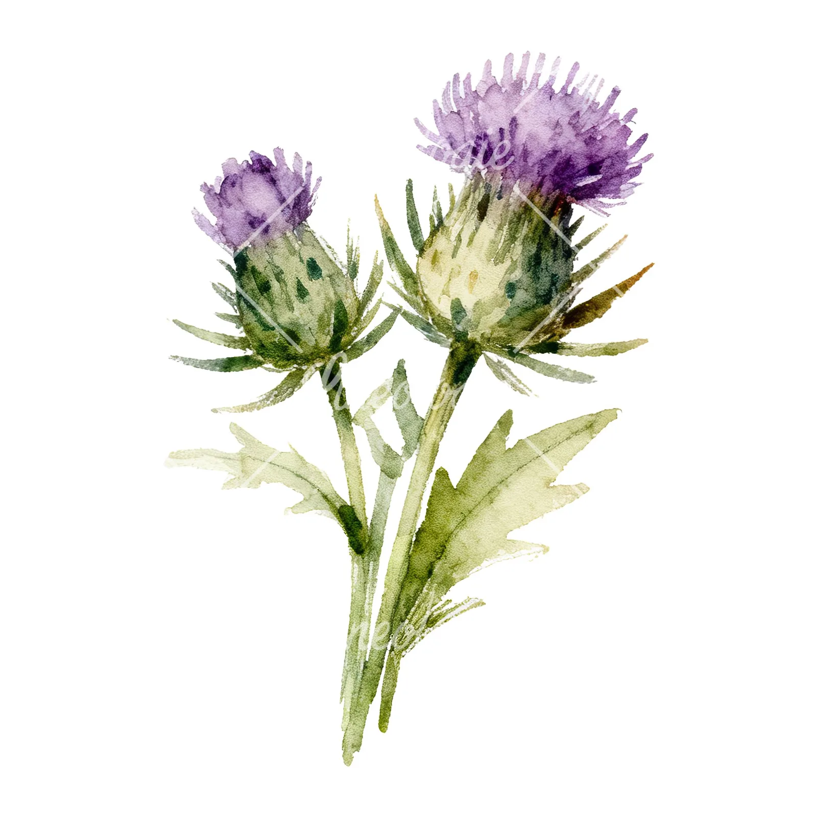 Watercolor thistle bouquet clipart 3 of 9 on a white background (JPG)