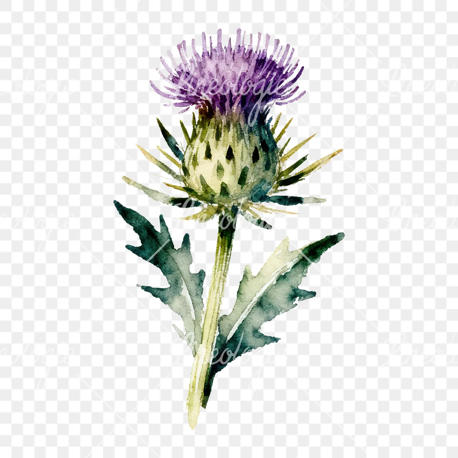 Watercolor thistle bouquet clipart 4 of 9 on a transparent background (PNG)
