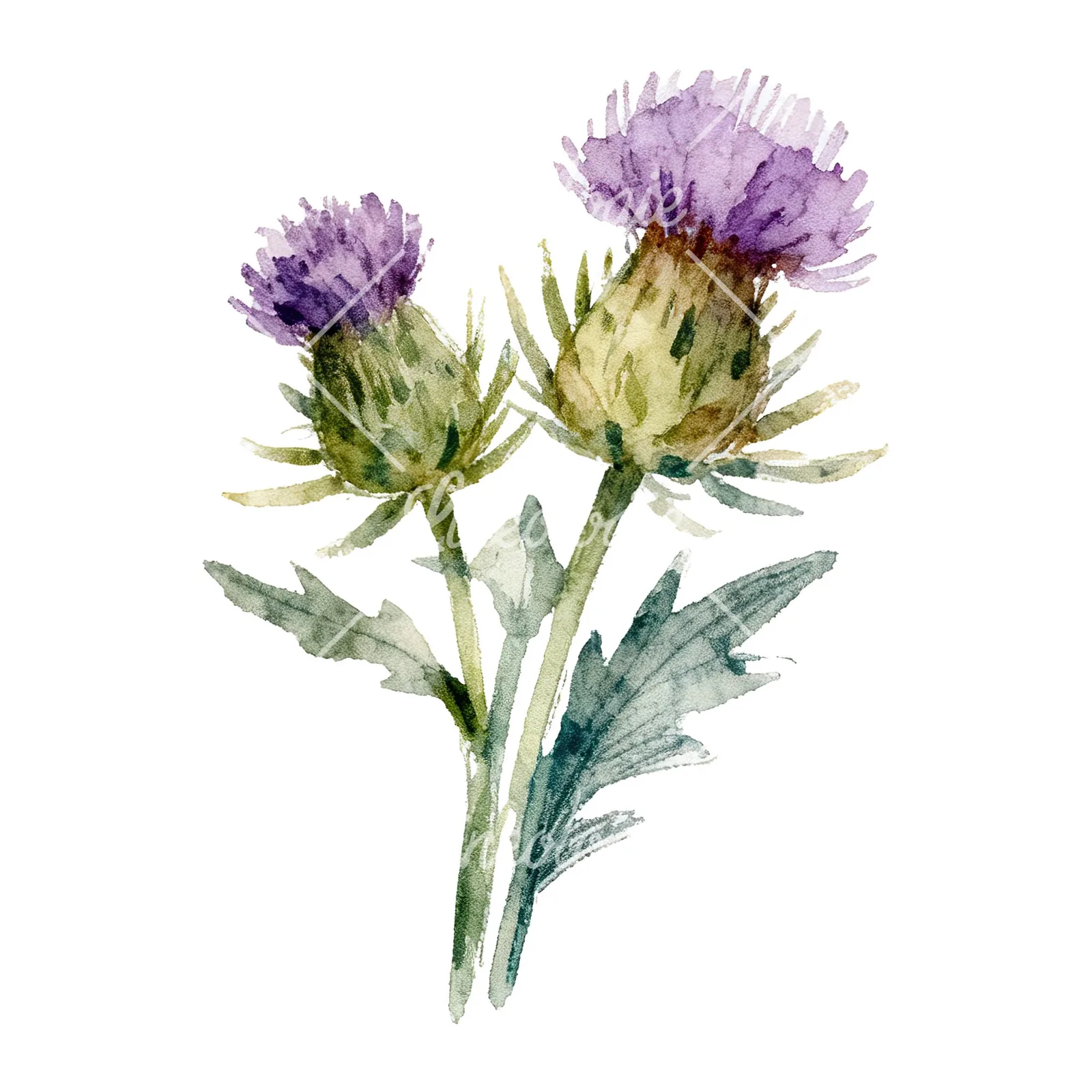 Watercolor thistle bouquet clipart 5 of 9 on a white background (JPG)