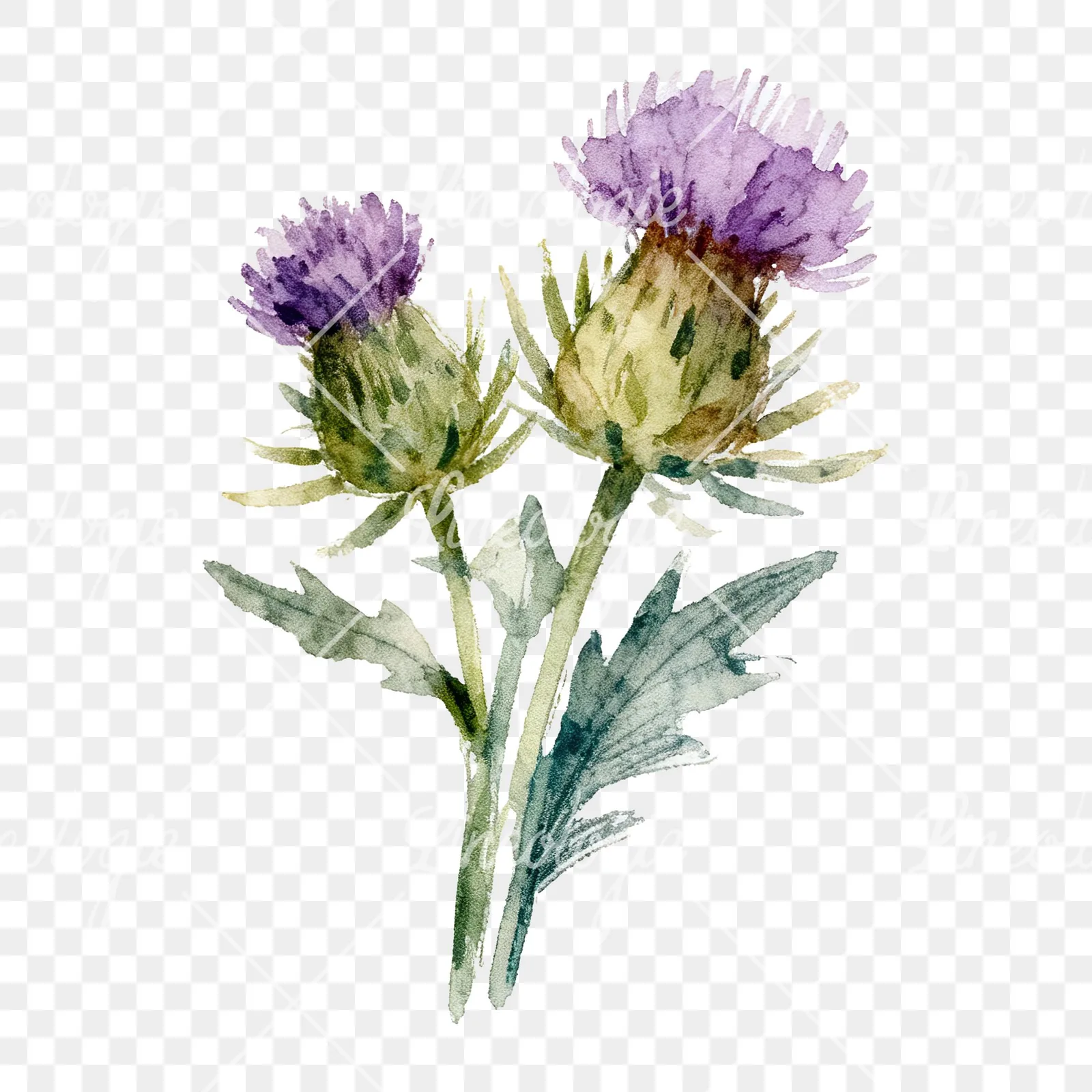 Watercolor thistle bouquet clipart 5 of 9 on a transparent background (PNG)