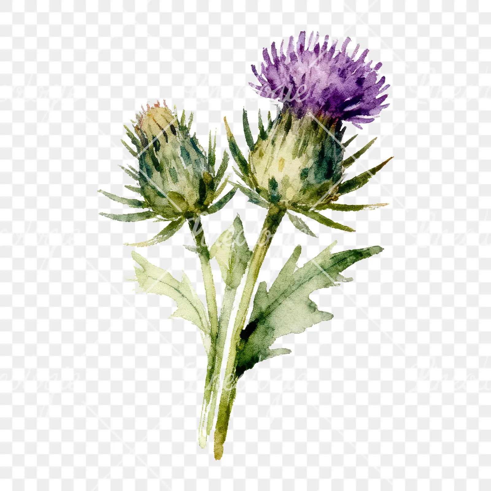 Watercolor thistle bouquet clipart 6 of 9 on a transparent background (PNG)