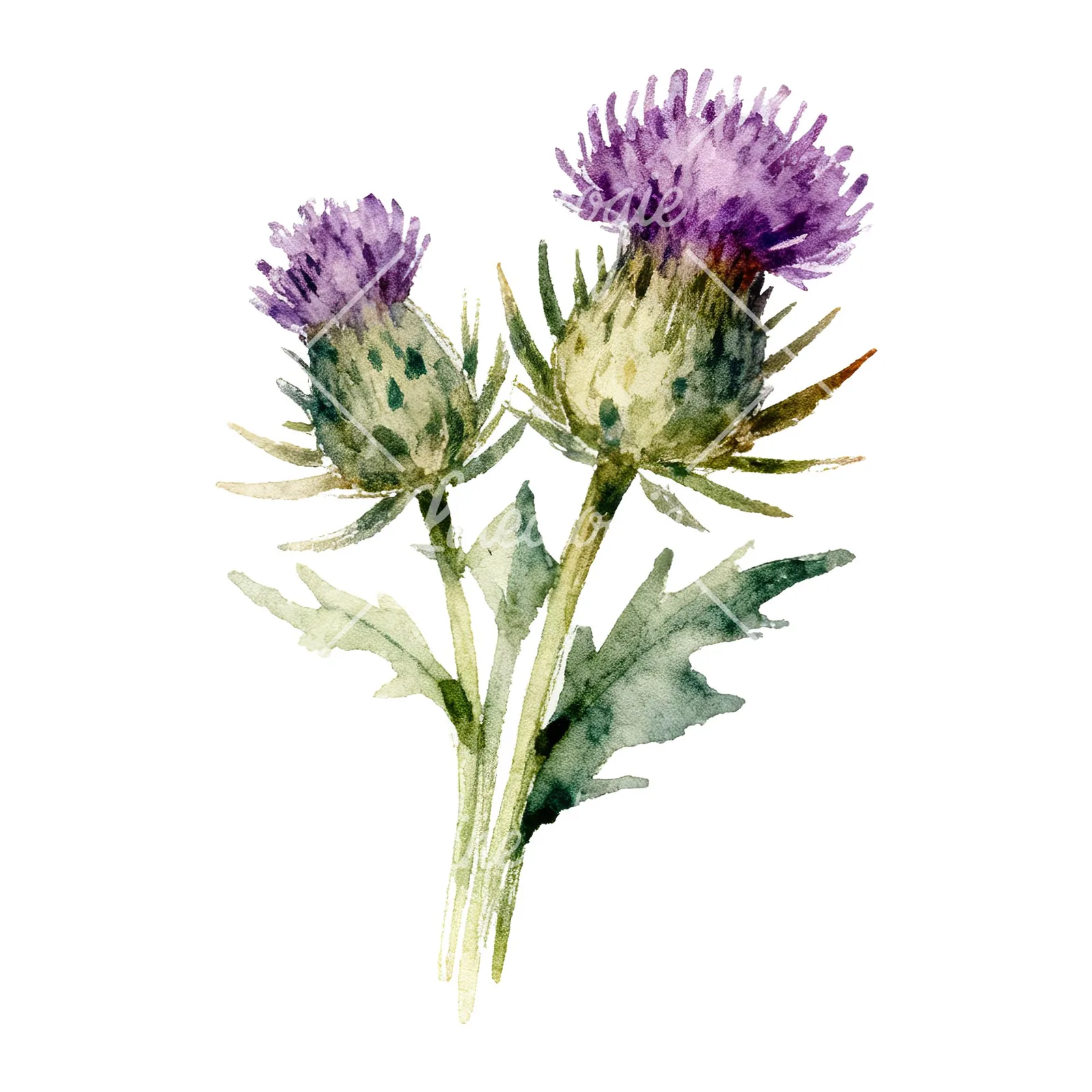 Watercolor thistle bouquet clipart 7 of 9 on a white background (JPG)