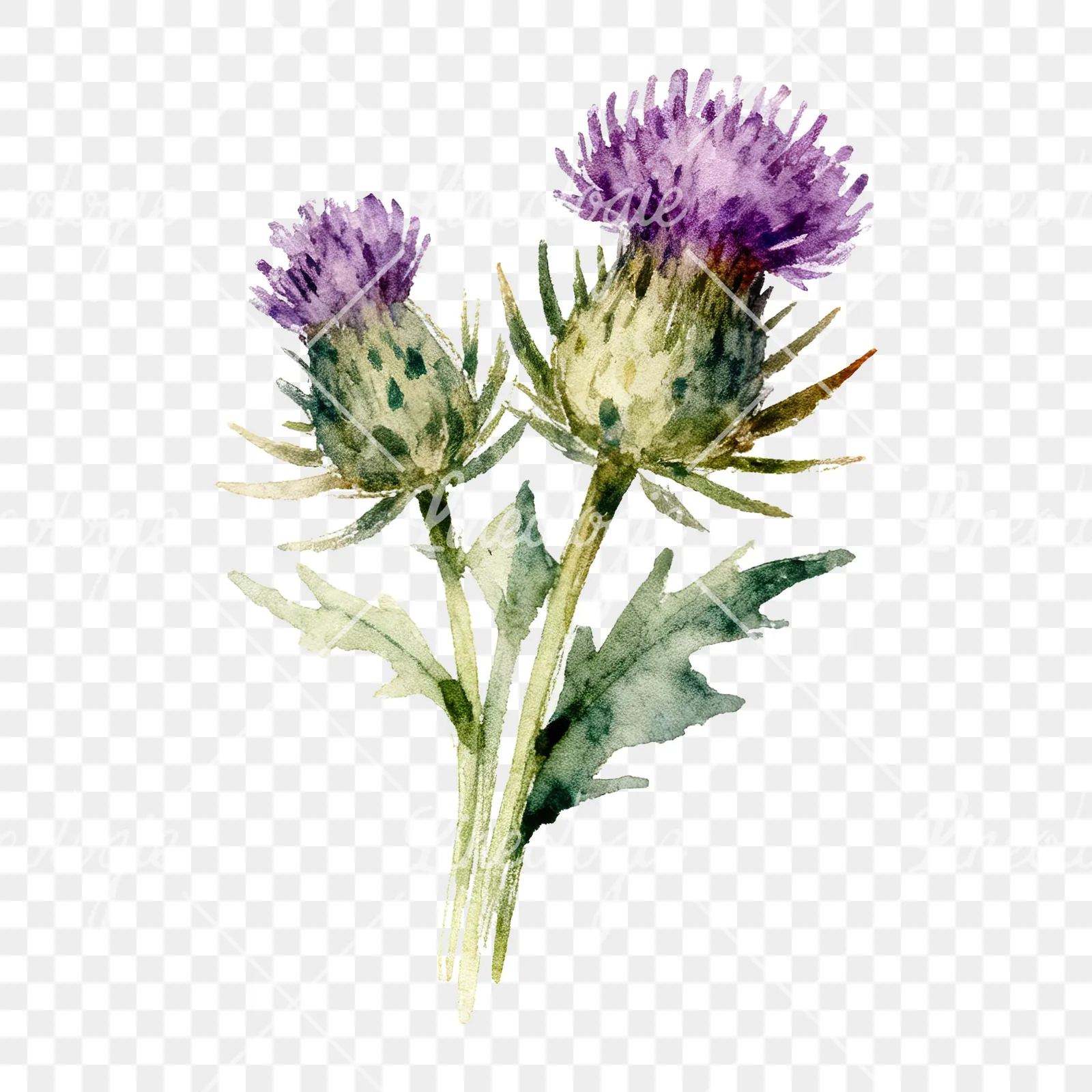 Watercolor thistle bouquet clipart 7 of 9 on a transparent background (PNG)