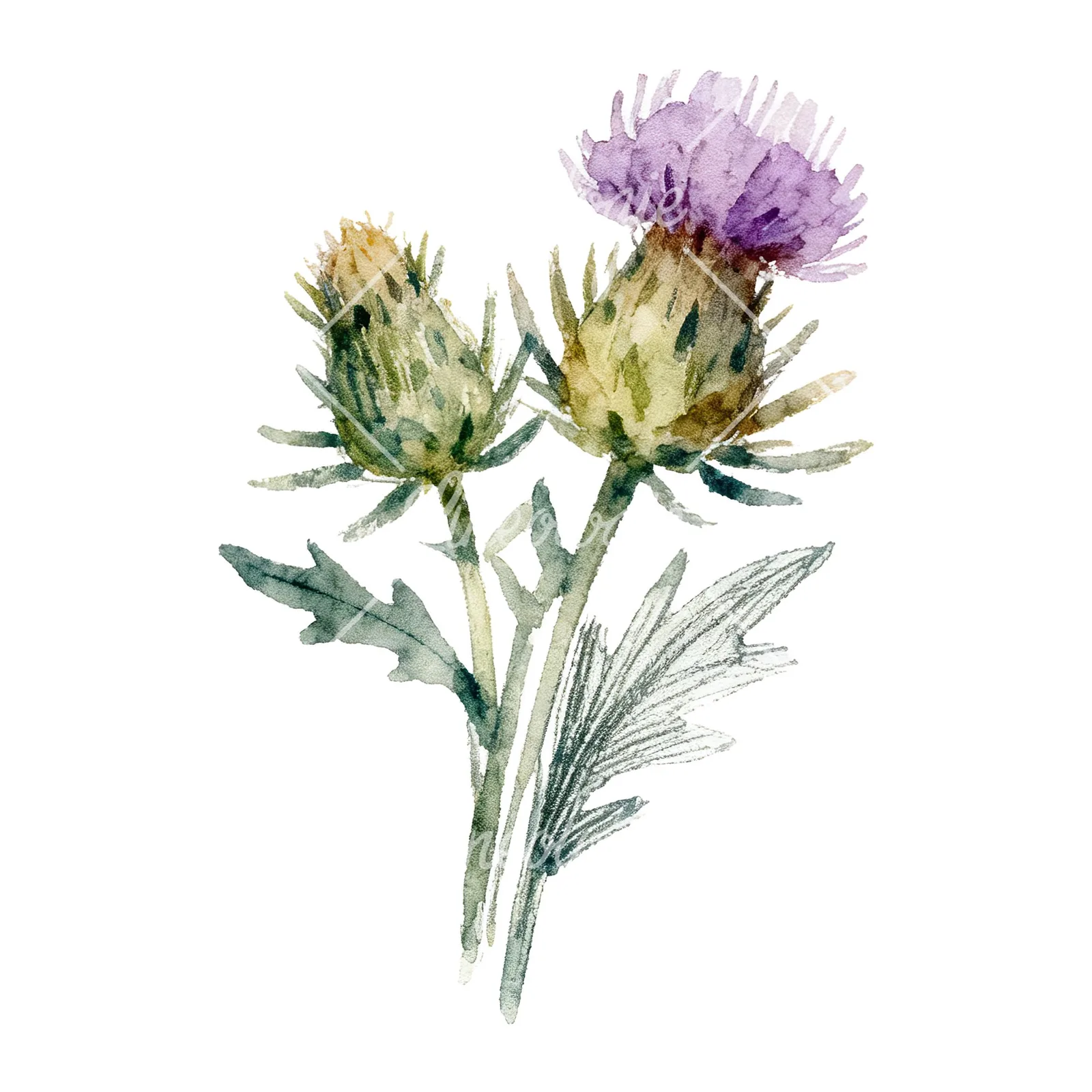Watercolor thistle bouquet clipart 8 of 9 on a white background (JPG)