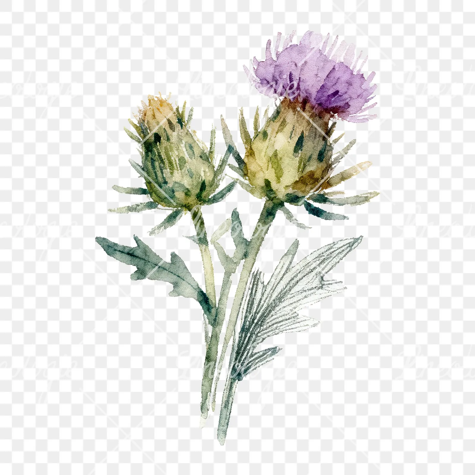 Watercolor thistle bouquet clipart 8 of 9 on a transparent background (PNG)