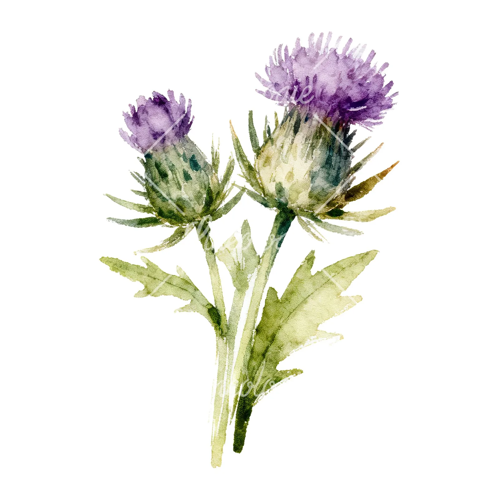 Watercolor thistle bouquet clipart 9 of 9 on a white background (JPG)