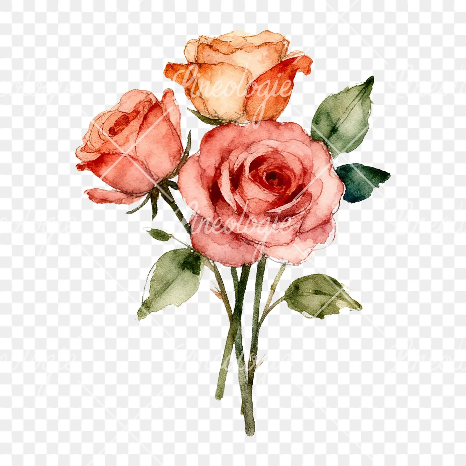 Watercolor wedding rose bouquet clipart 3 of 9 on a transparent background (PNG)