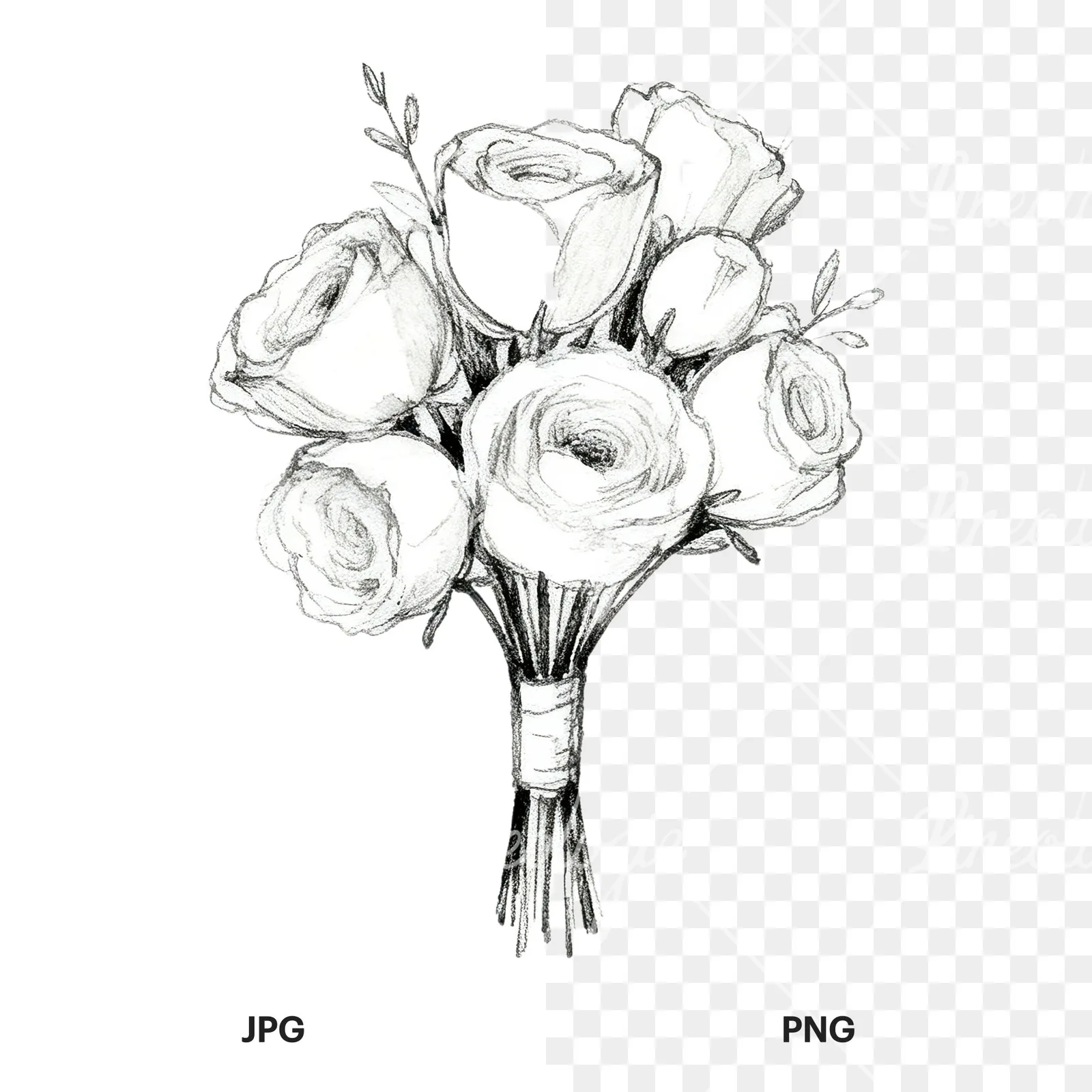 Watercolor white and dusty rose wedding bouquet clipart 2 of 9, as a JPG on white and a transparent PNG