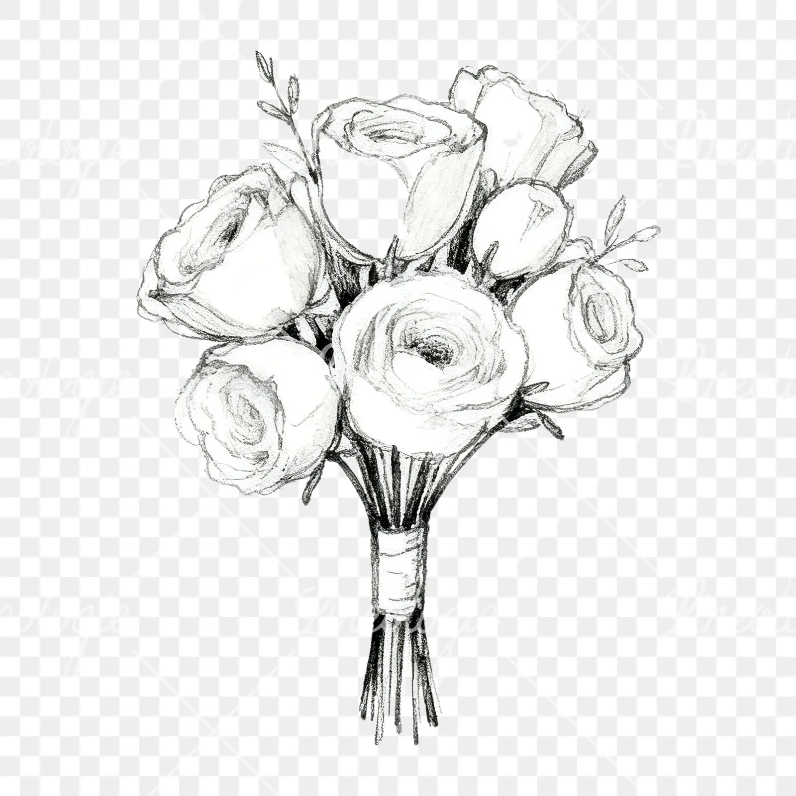 Watercolor white and dusty rose wedding bouquet clipart 2 of 9 on a transparent background (PNG)
