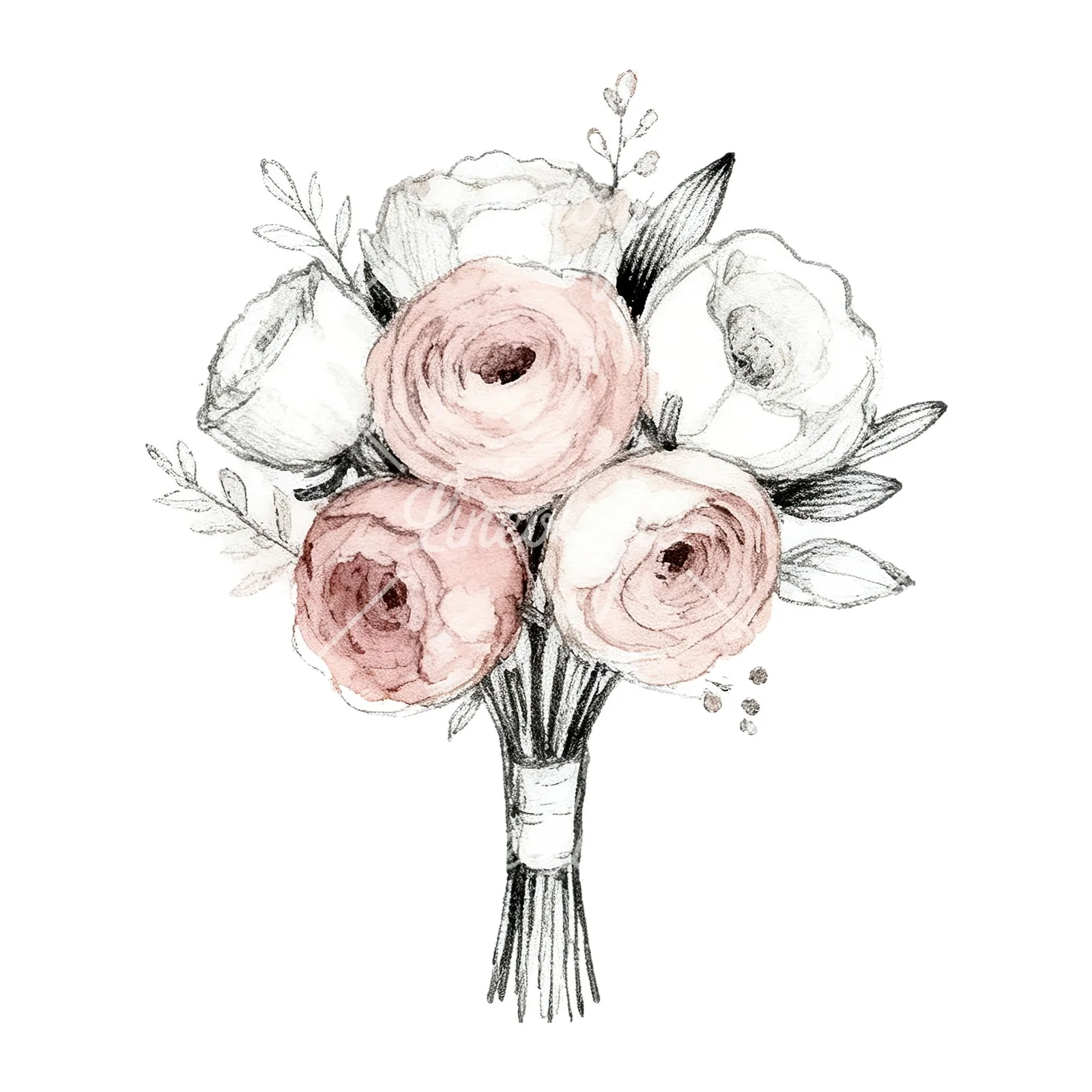 Watercolor white and dusty rose wedding bouquet clipart 8 of 9 on a white background (JPG)