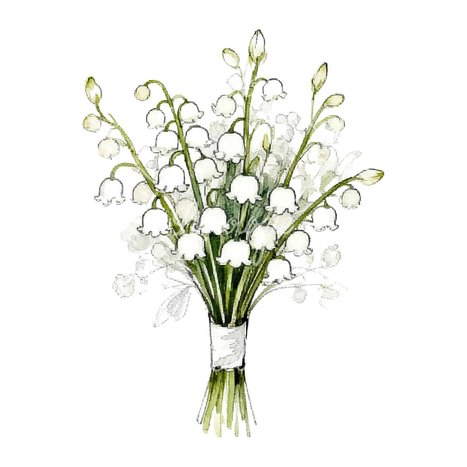 Watercolor white and pale pink rose wedding bouquet clipart 3 of 9 on a white background (JPG)