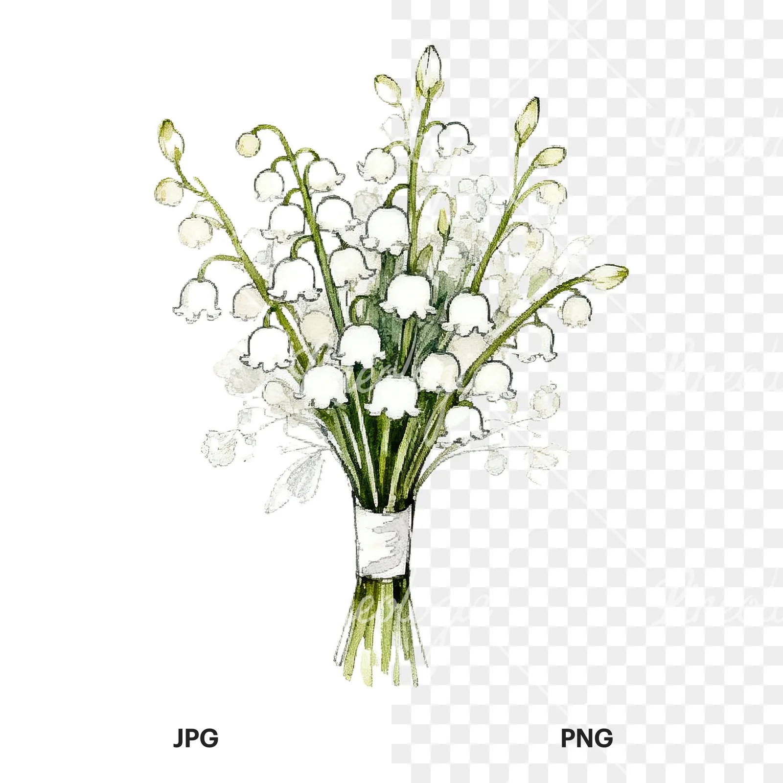 Watercolor white and pale pink rose wedding bouquet clipart 3 of 9, as a JPG on white and a transparent PNG