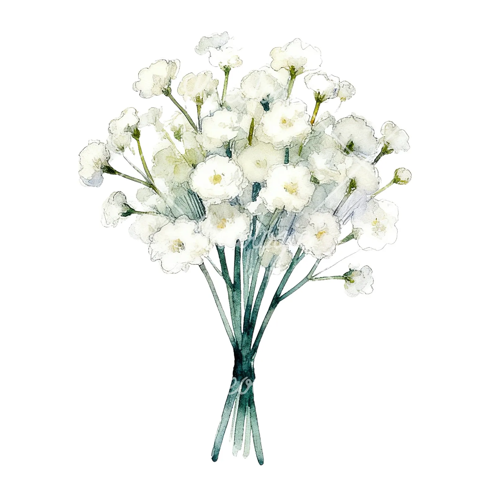 Watercolor white babys breath bouquet clipart 1 of 9 on a white background (JPG)