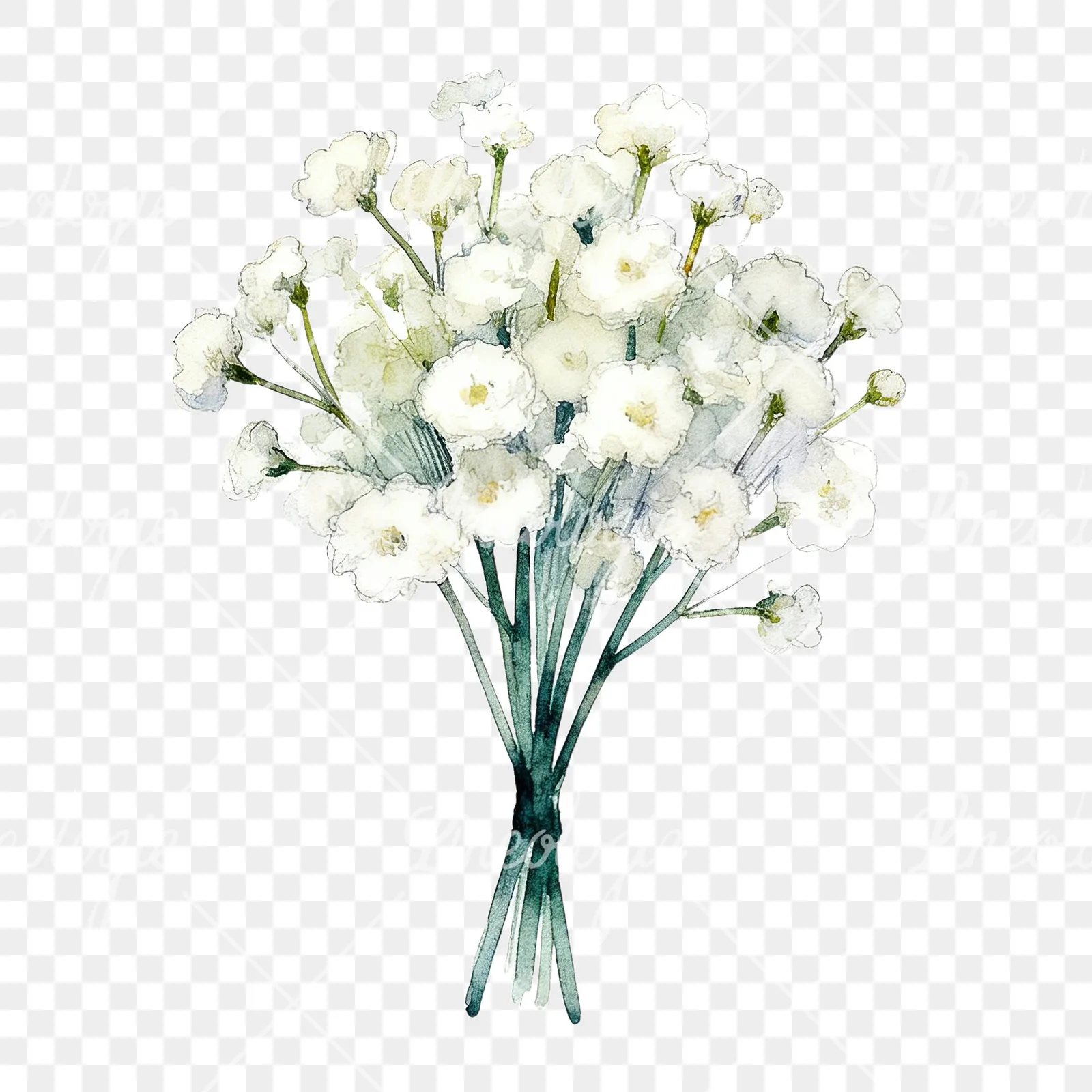 Watercolor white babys breath bouquet clipart 1 of 9 on a transparent background (PNG)