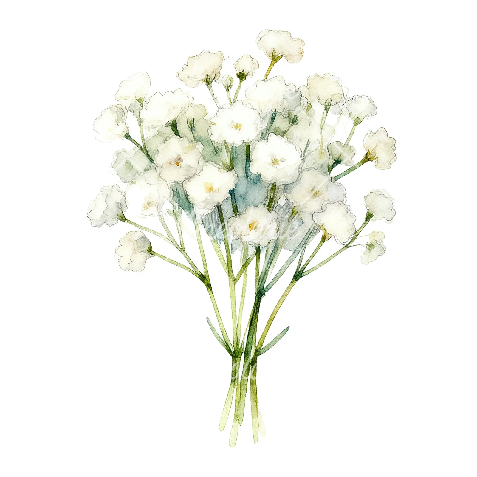 Watercolor white babys breath bouquet clipart 3 of 9 on a white background (JPG)