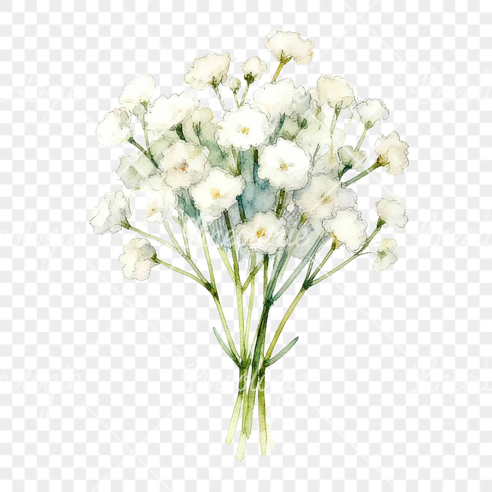 Watercolor white babys breath bouquet clipart 3 of 9 on a transparent background (PNG)