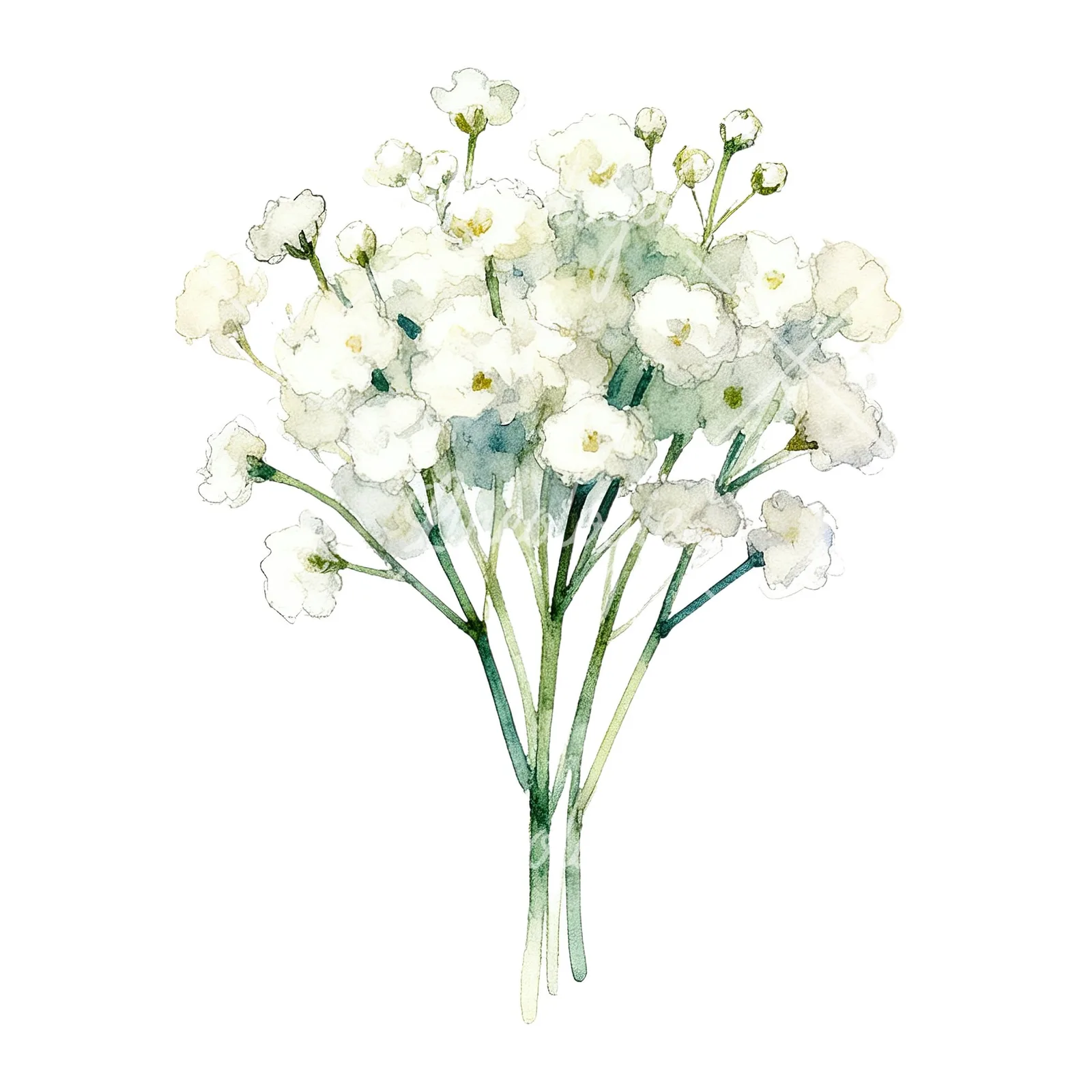Watercolor white babys breath bouquet clipart 4 of 9 on a white background (JPG)