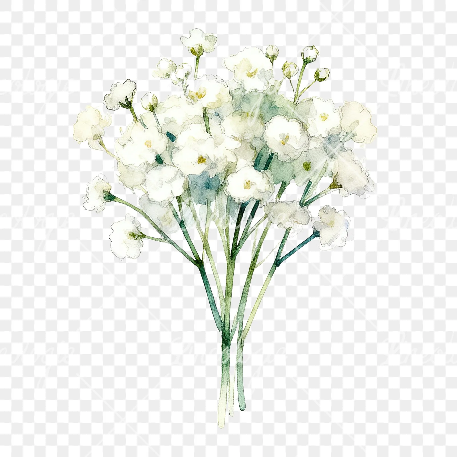 Watercolor white babys breath bouquet clipart 4 of 9 on a transparent background (PNG)