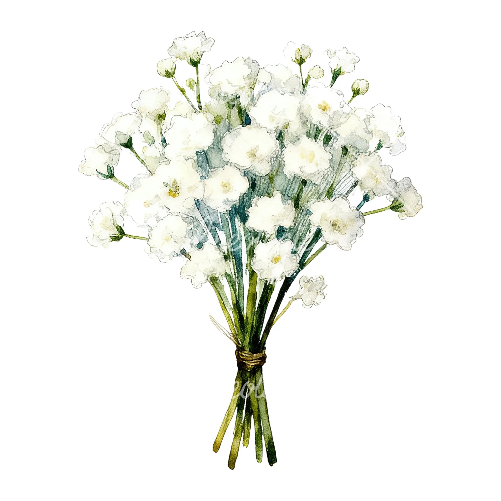 Watercolor white babys breath bouquet clipart 5 of 9 on a white background (JPG)