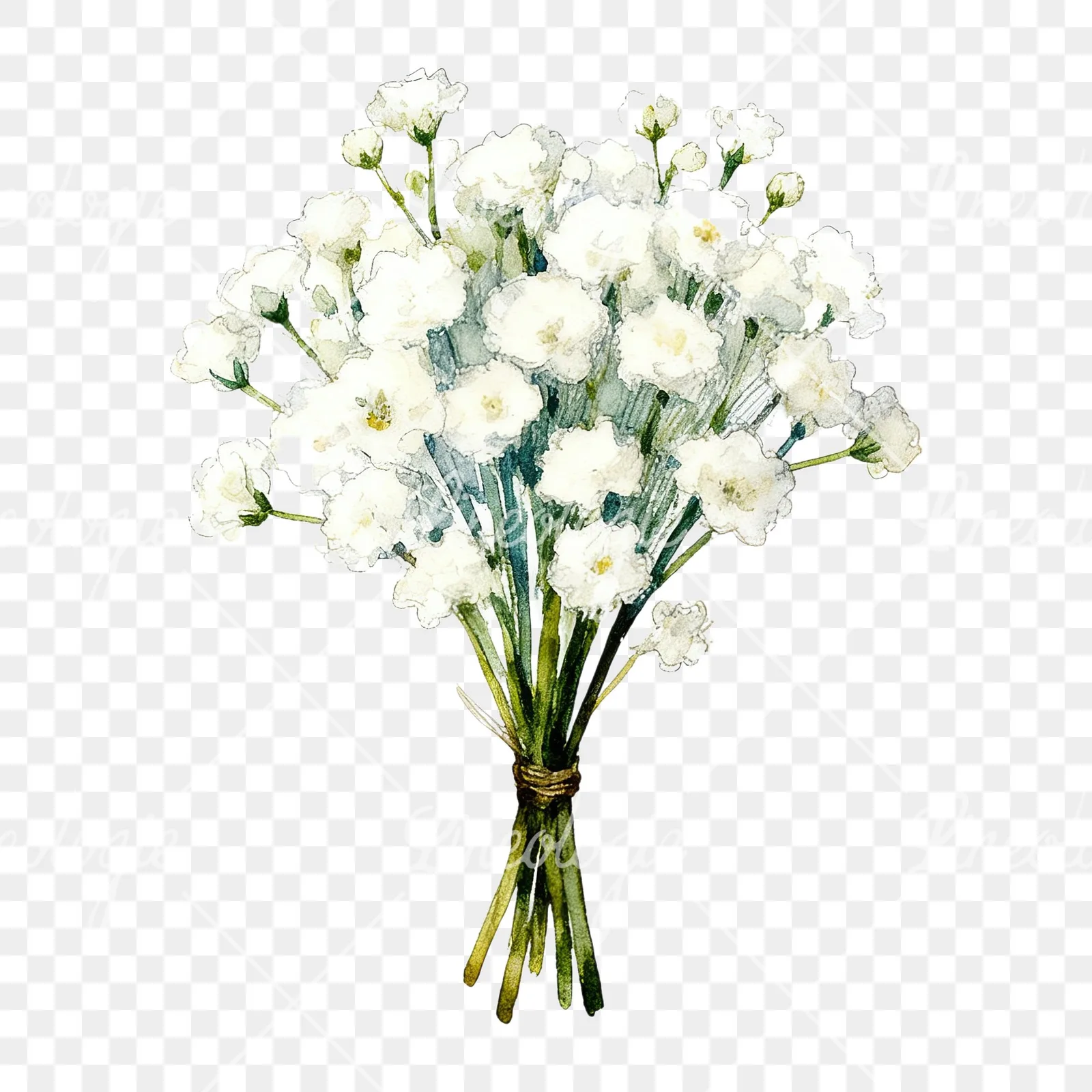 Watercolor white babys breath bouquet clipart 5 of 9 on a transparent background (PNG)